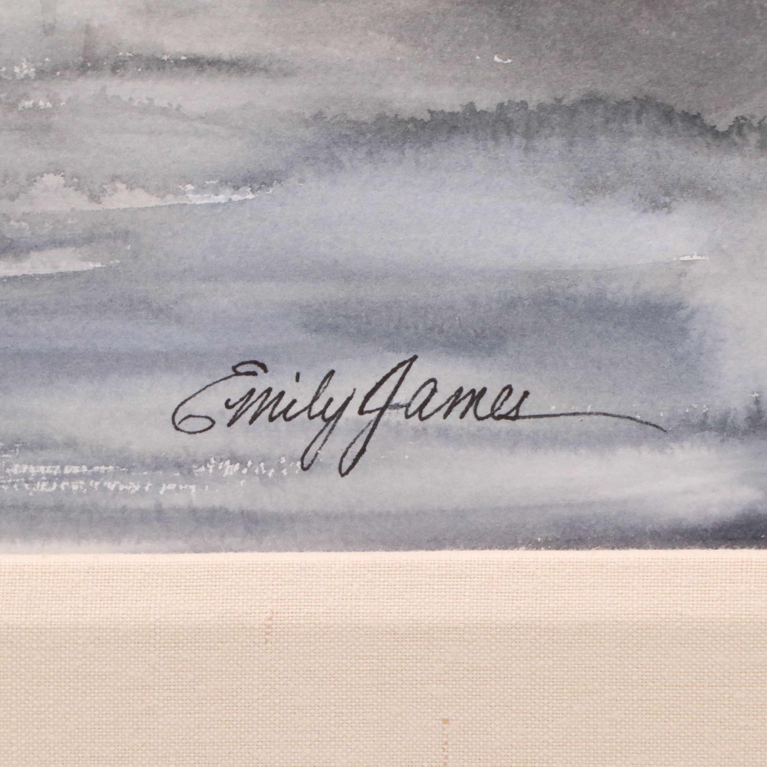 Emily James Watercolor Painting of Ibises in Marsh