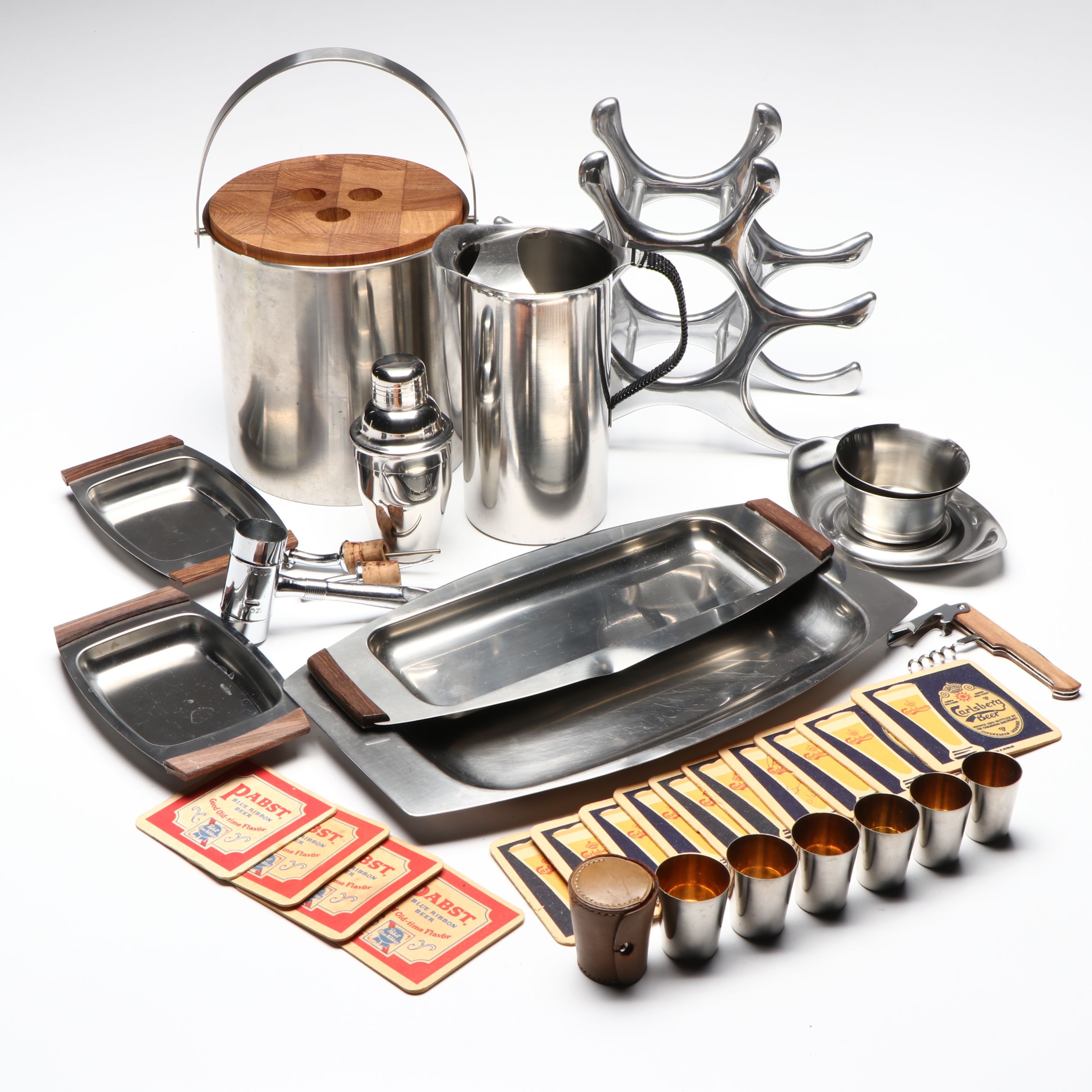 Stelton Stainless Steel and Teak Ice Bucket with More Bar Accessories and Tools