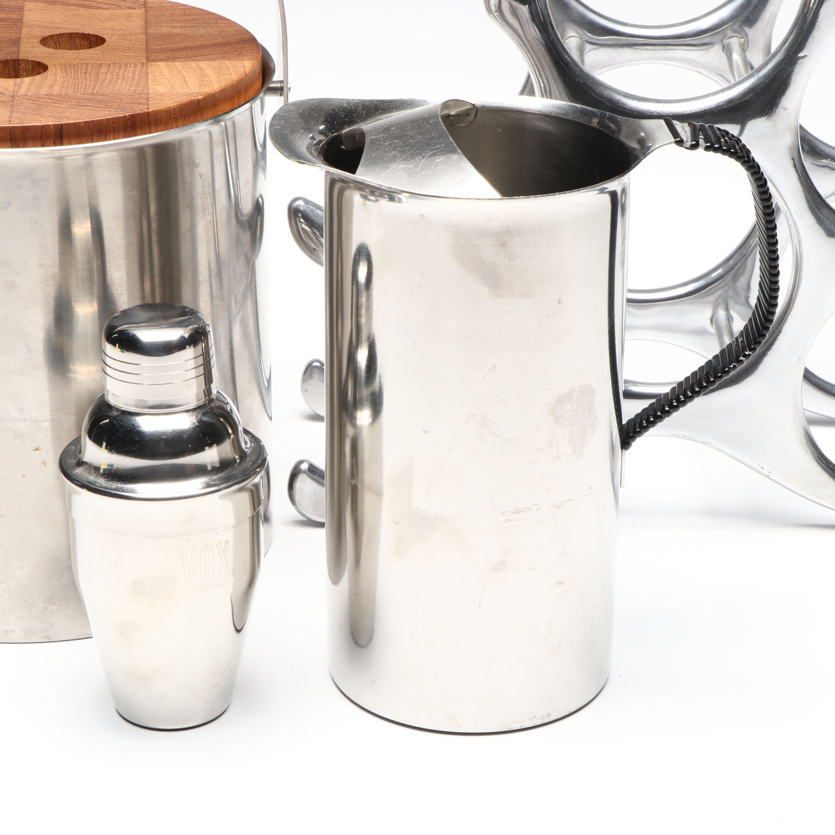 Stelton Stainless Steel and Teak Ice Bucket with More Bar Accessories and Tools