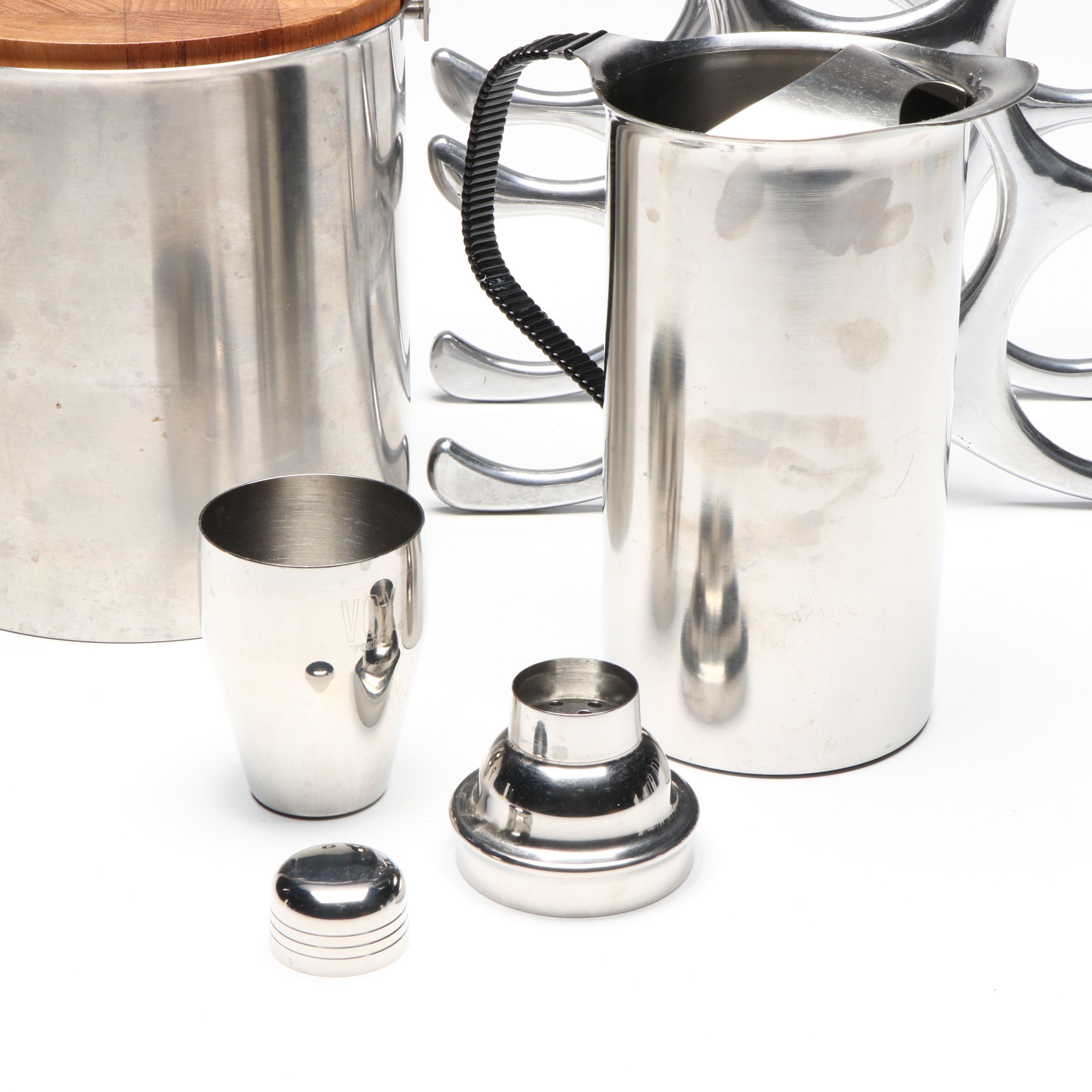 Stelton Stainless Steel and Teak Ice Bucket with More Bar Accessories and Tools