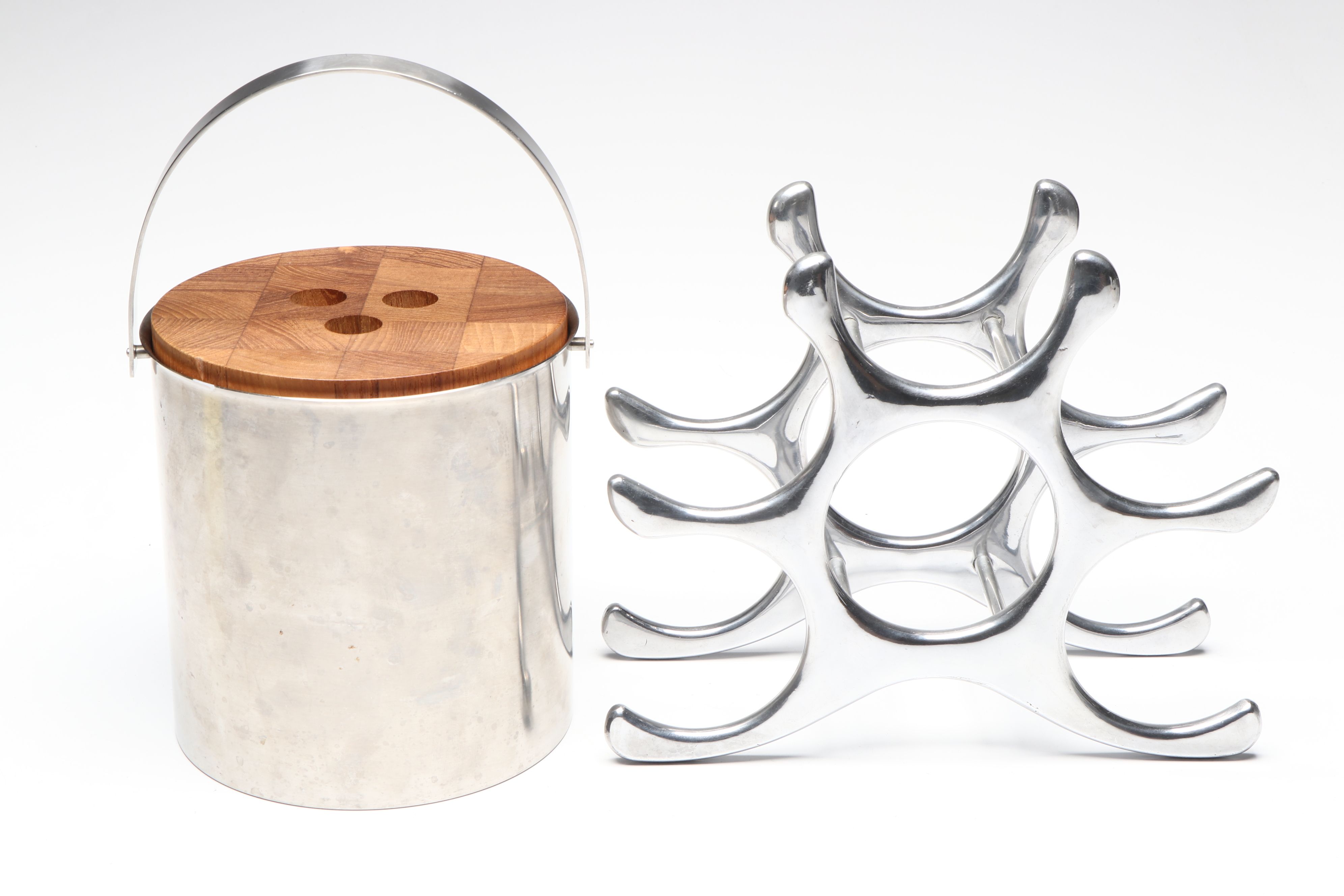 Stelton Stainless Steel and Teak Ice Bucket with More Bar Accessories and Tools