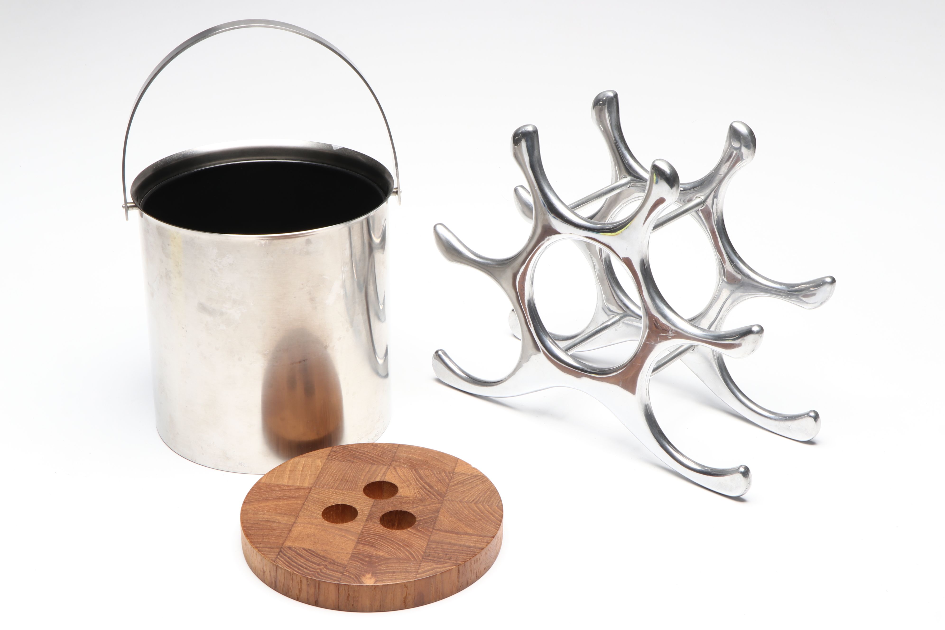 Stelton Stainless Steel and Teak Ice Bucket with More Bar Accessories and Tools