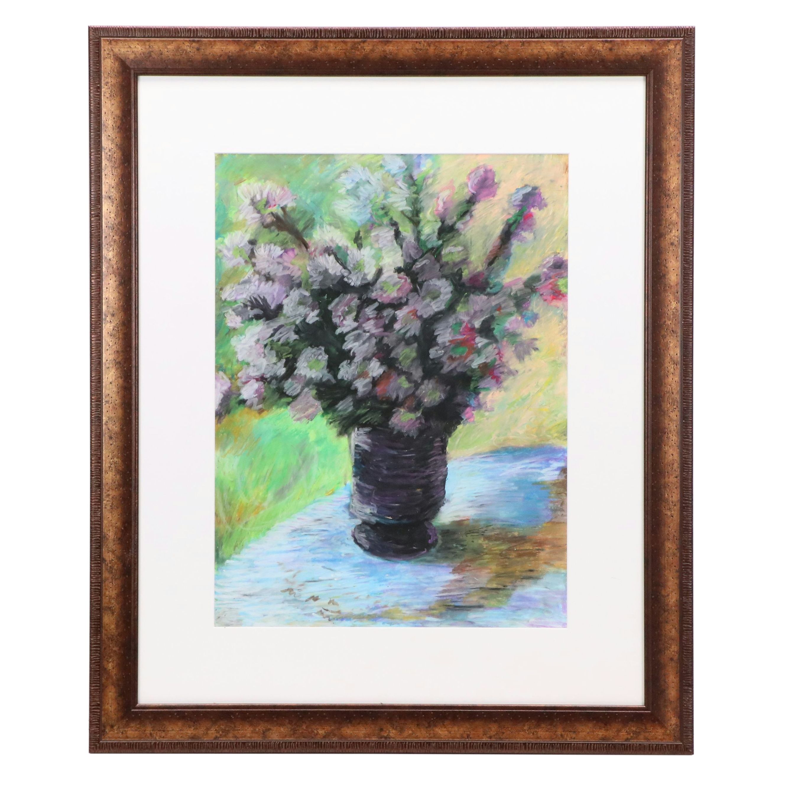 Still Life Oil Pastel Drawing After Claude Monet "Vase of Flowers"