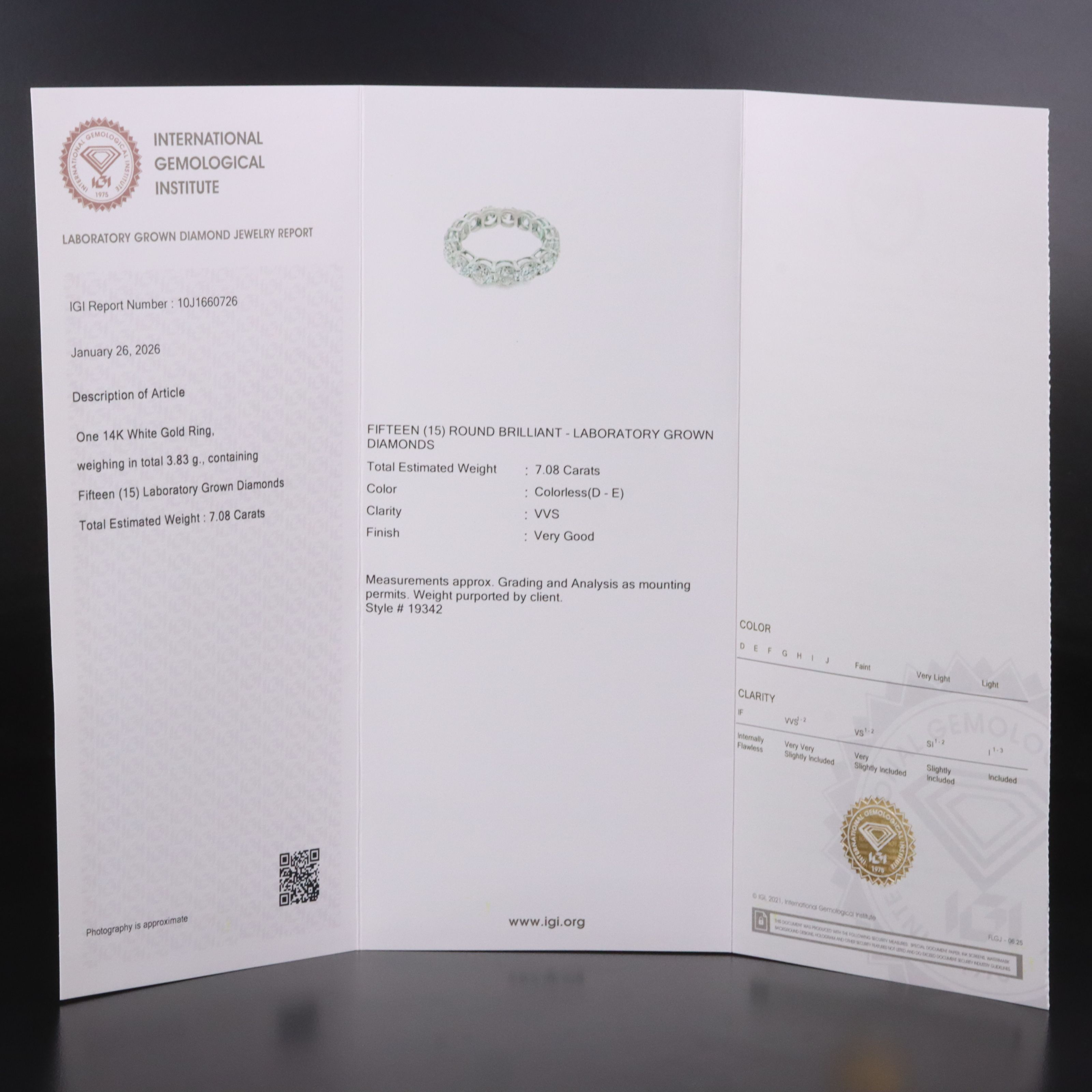 14K 7.08 CTW Lab Grown Diamond Eternity Band with IGI Jewelry Report