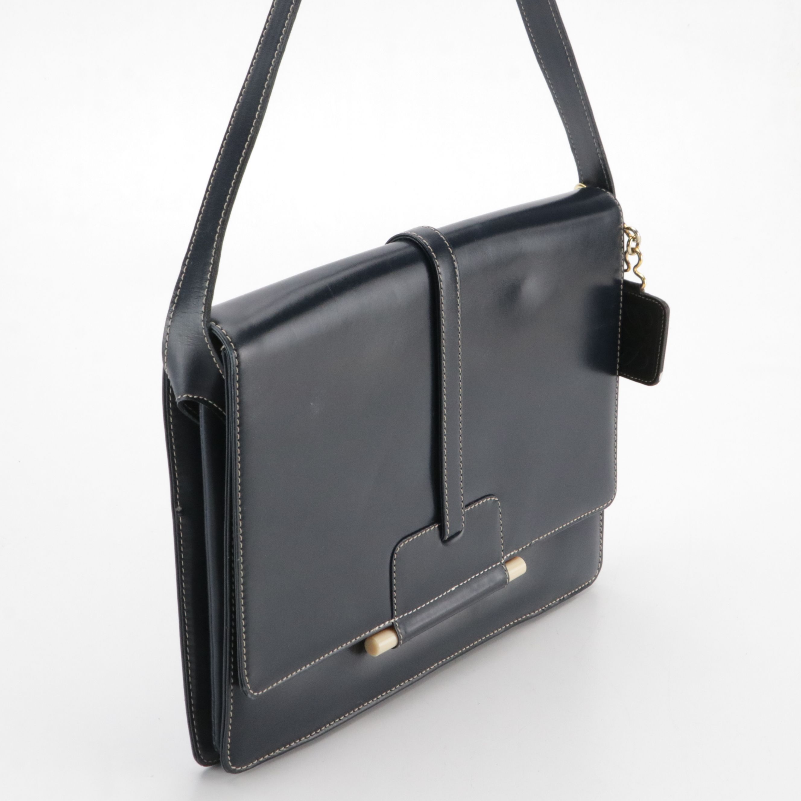 Loewe Messenger Bag in Navy Glazed Leather with Contrast Stitching