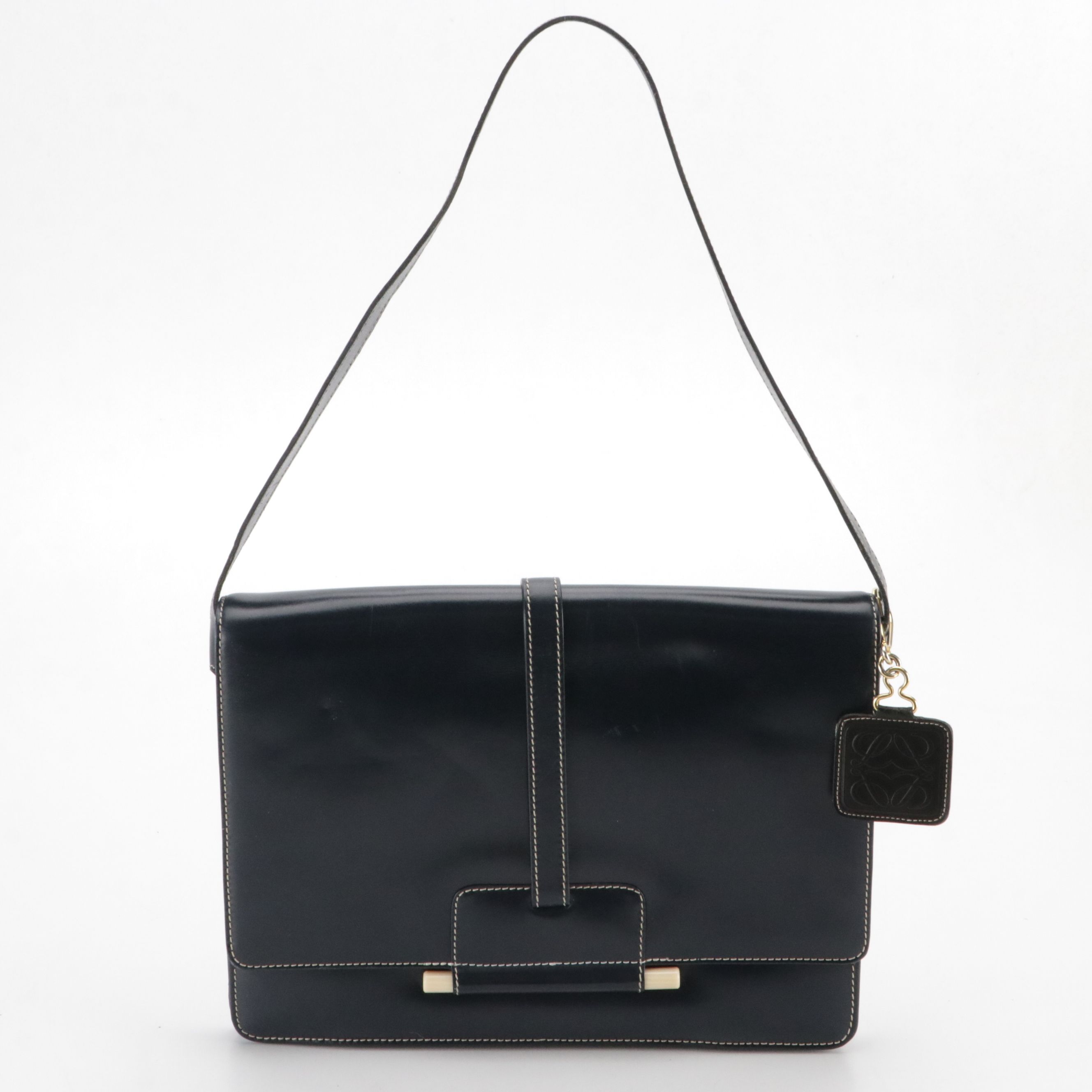 Loewe Messenger Bag in Navy Glazed Leather with Contrast Stitching
