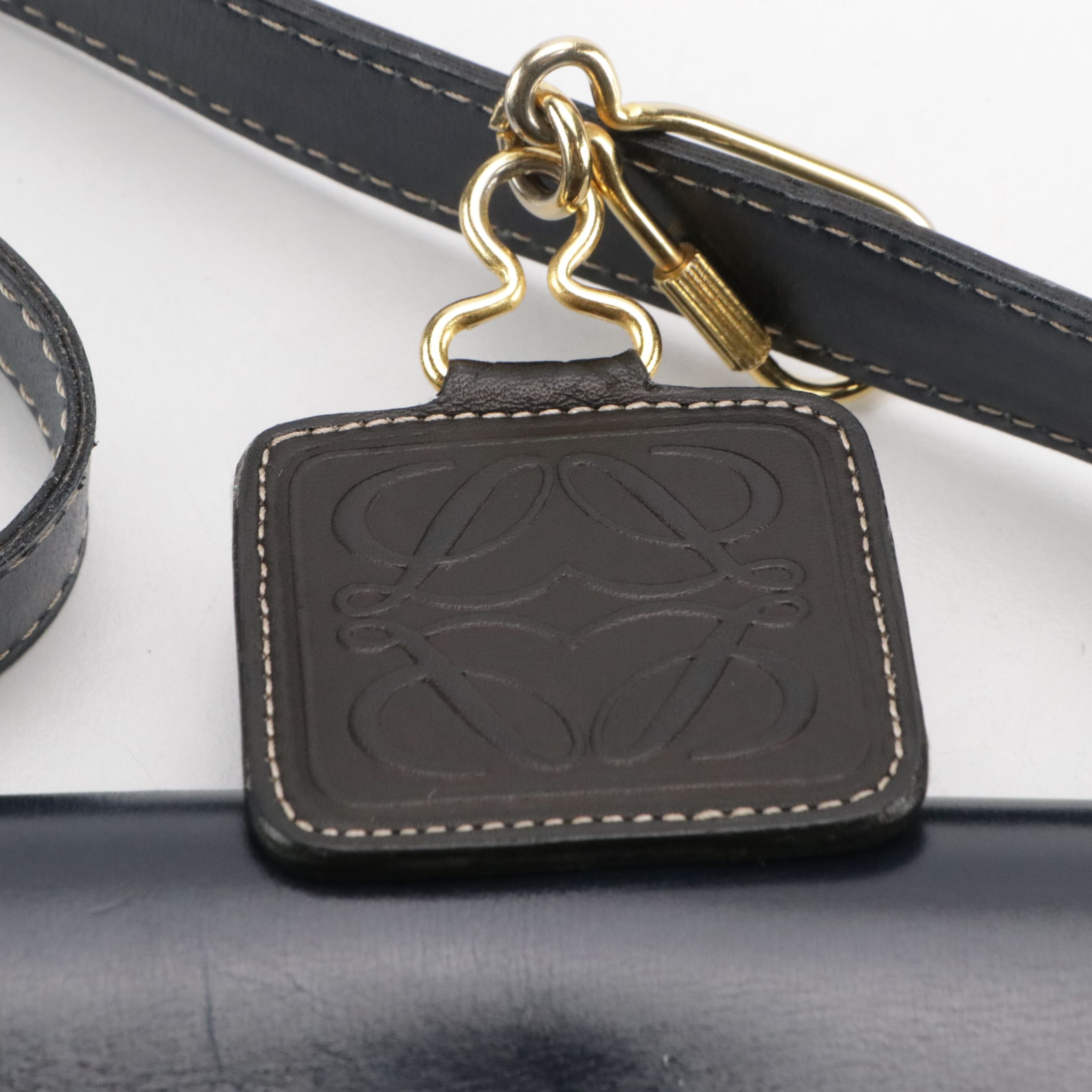 Loewe Messenger Bag in Navy Glazed Leather with Contrast Stitching