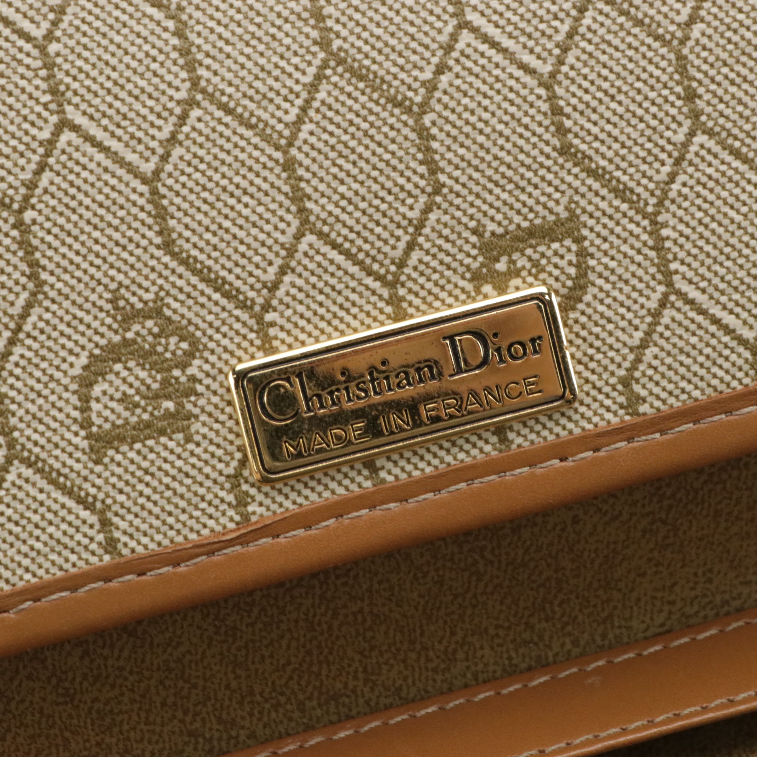 Christian Dior Full Flap Chain Link Shoulder Bag in Honeycomb Canvas & Leather