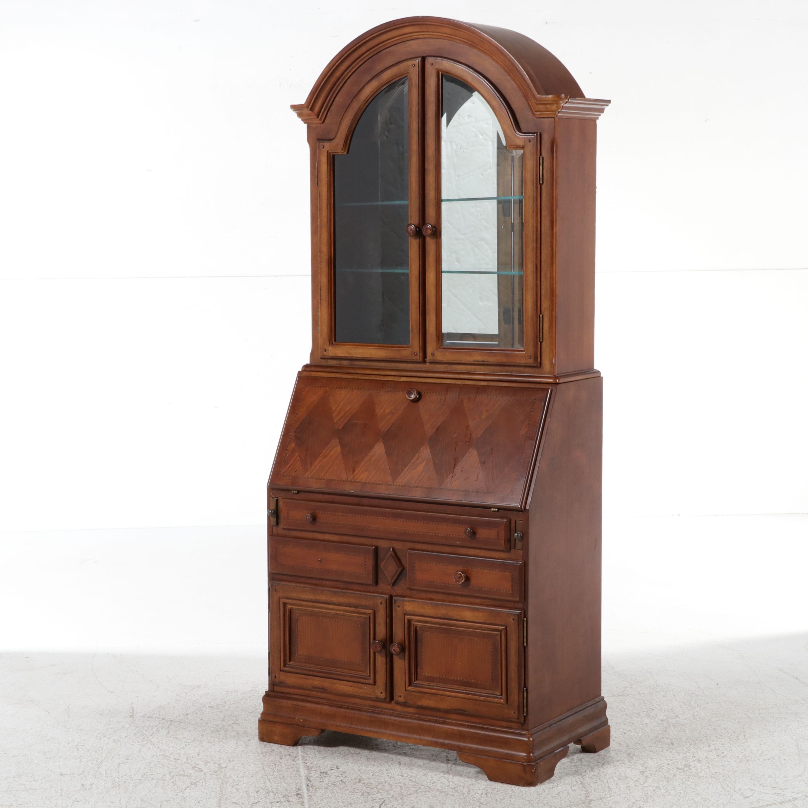 Georgian Style Cherry Secretary Desk and Bookcase, Late 20th Century