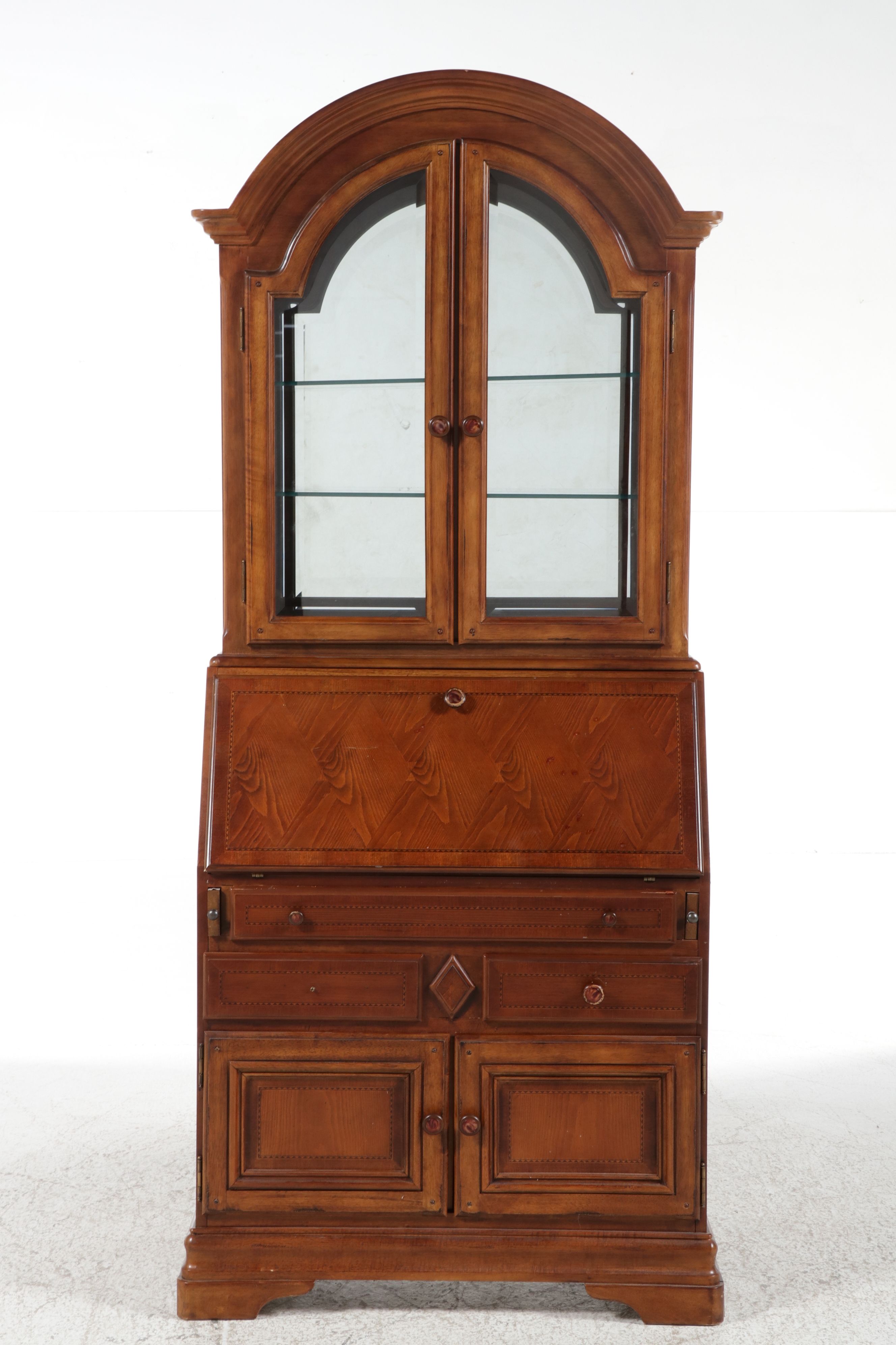 Georgian Style Cherry Secretary Desk and Bookcase, Late 20th Century