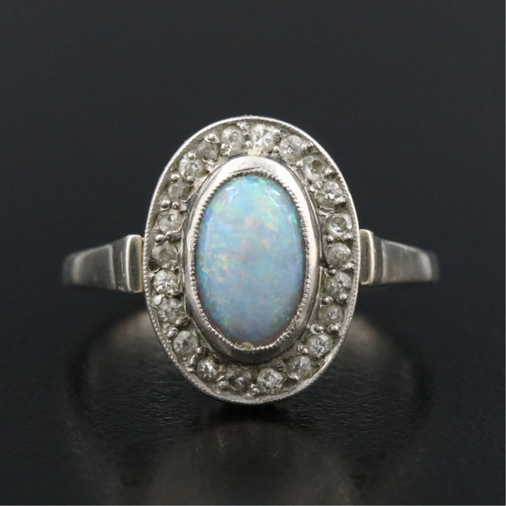 14K Opal and Diamond Halo Ring