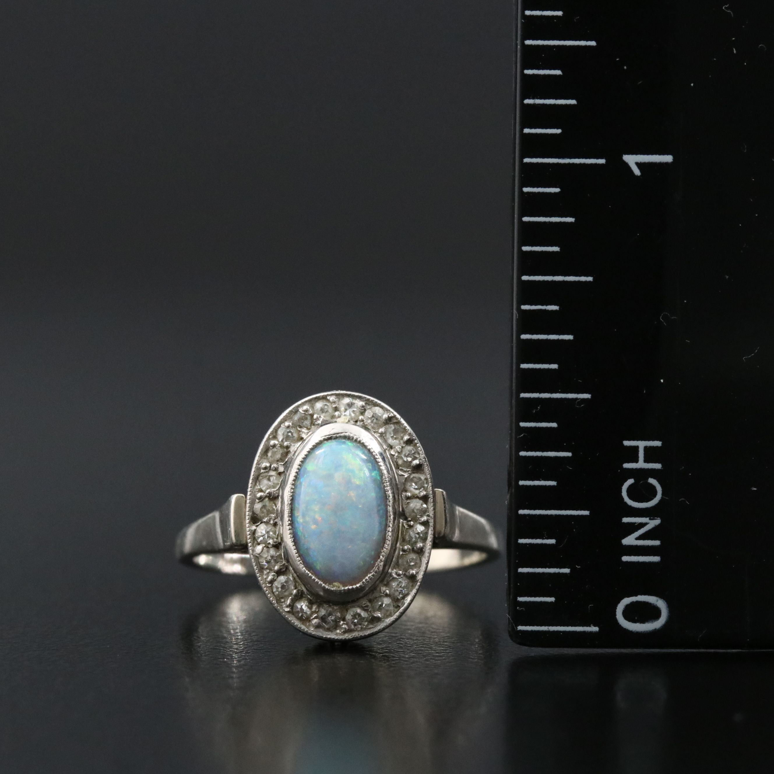 14K Opal and Diamond Halo Ring