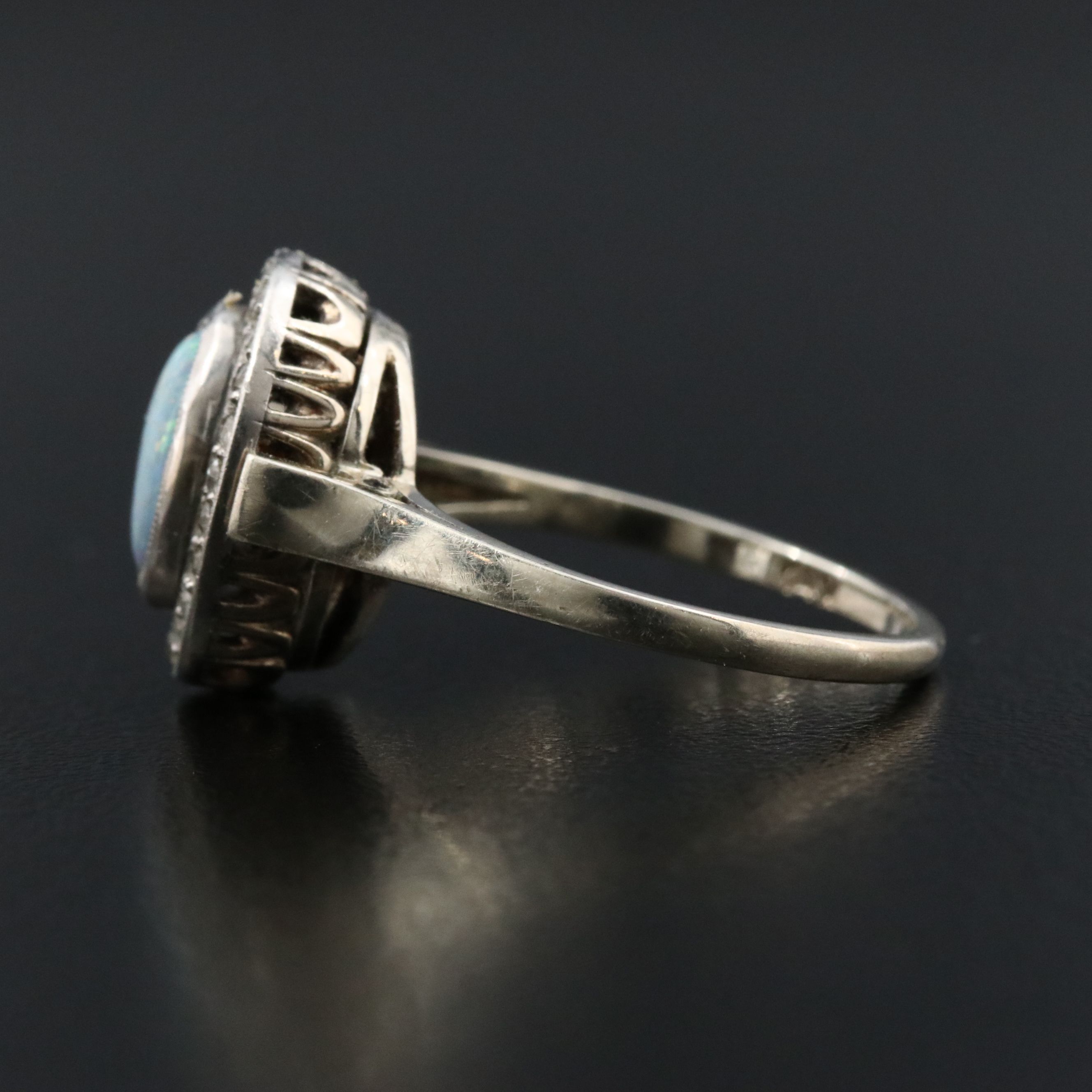 14K Opal and Diamond Halo Ring