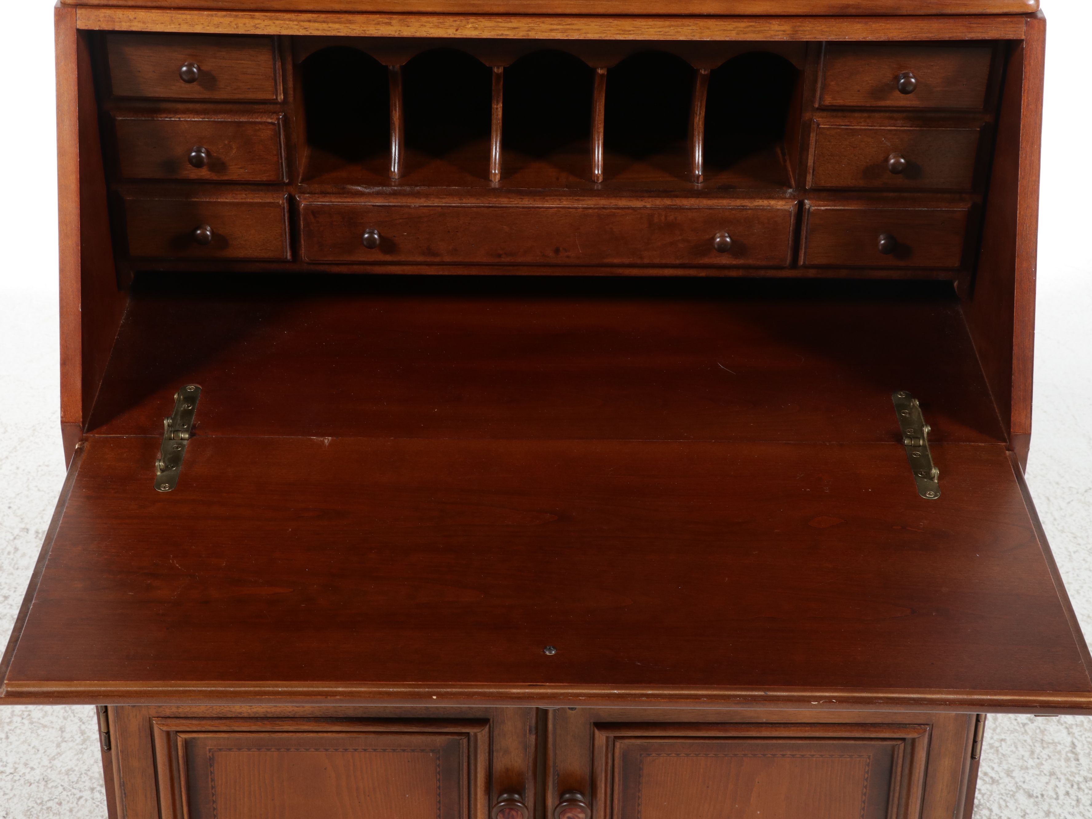 Georgian Style Cherry Secretary Desk and Bookcase, Late 20th Century