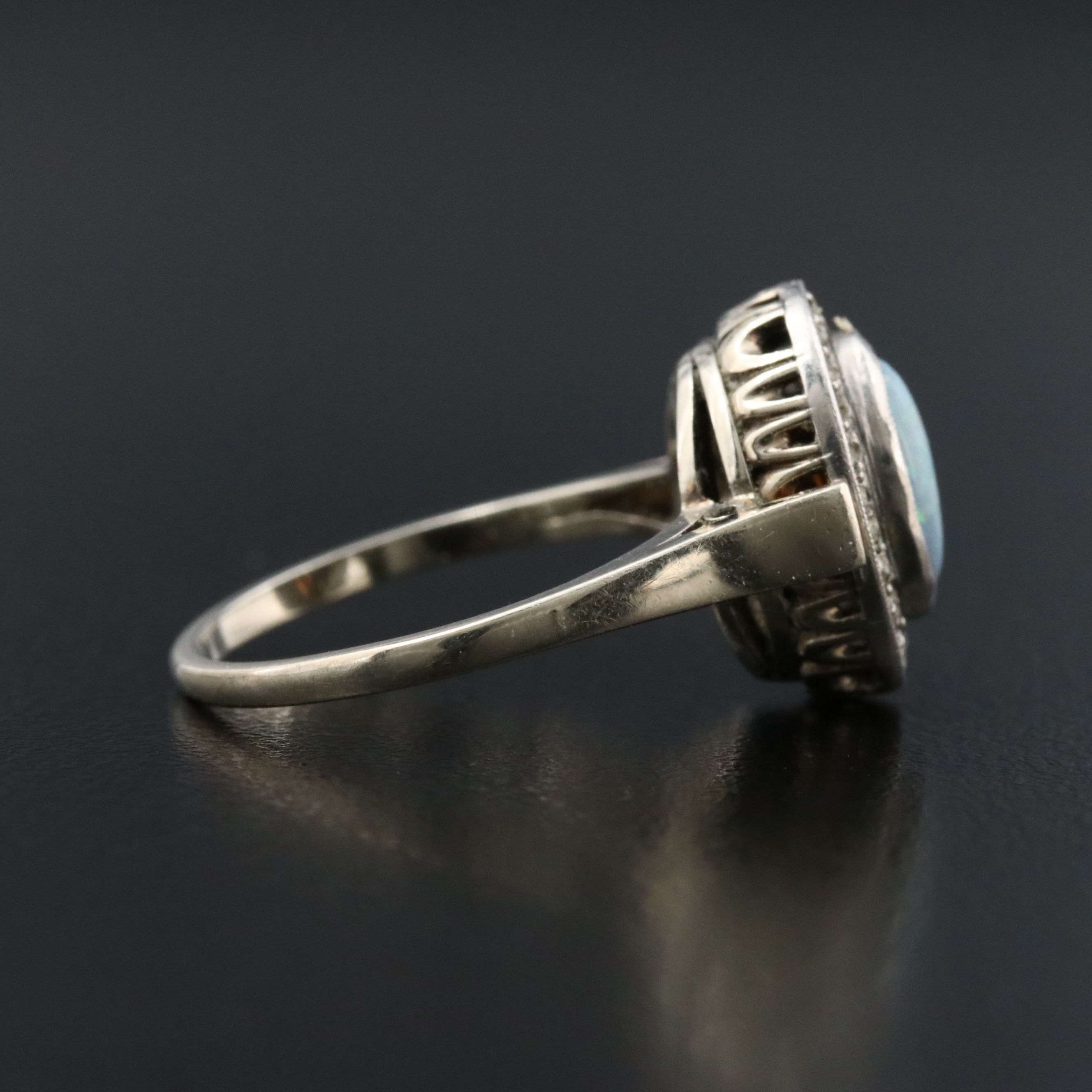 14K Opal and Diamond Halo Ring