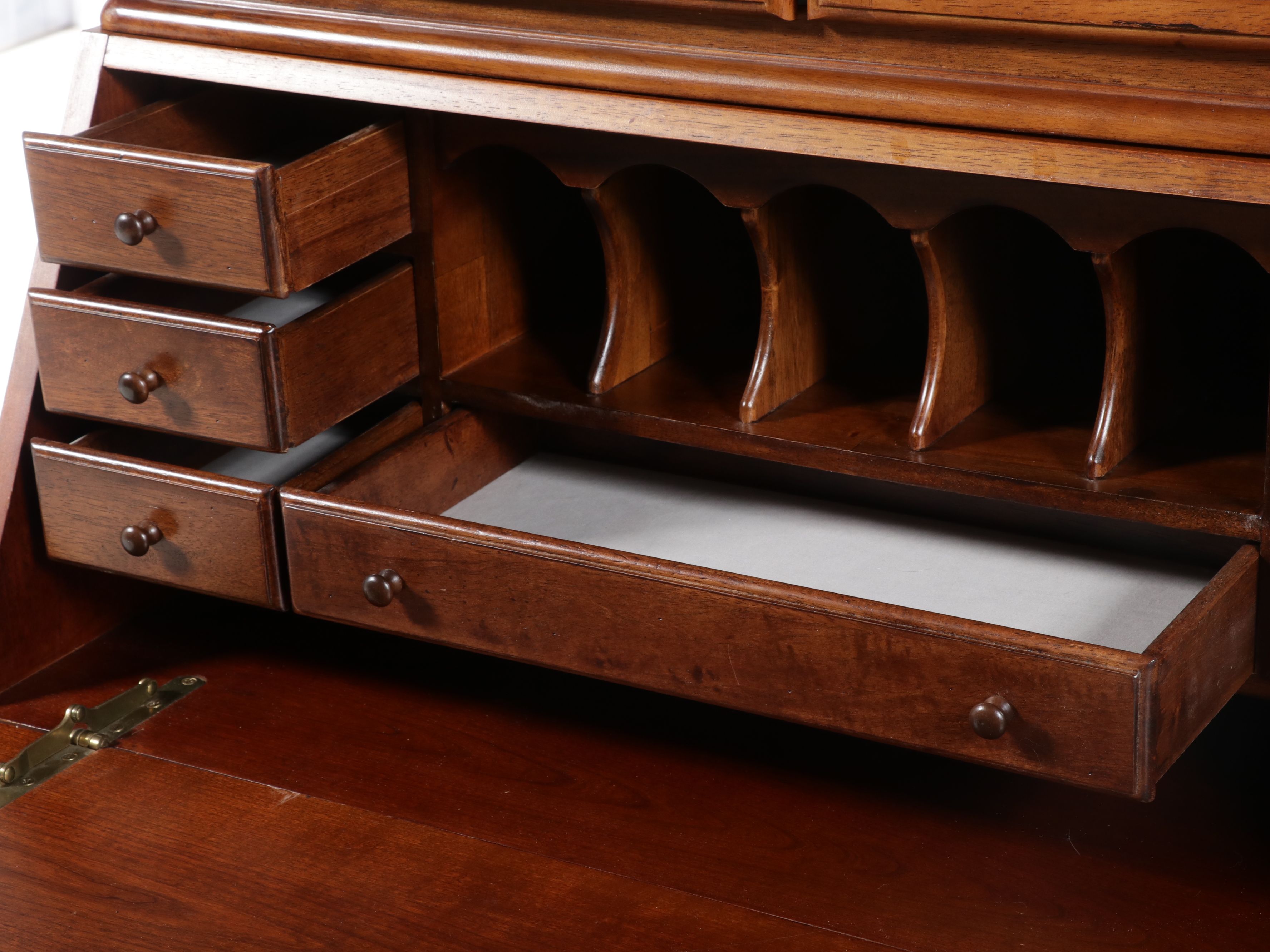Georgian Style Cherry Secretary Desk and Bookcase, Late 20th Century