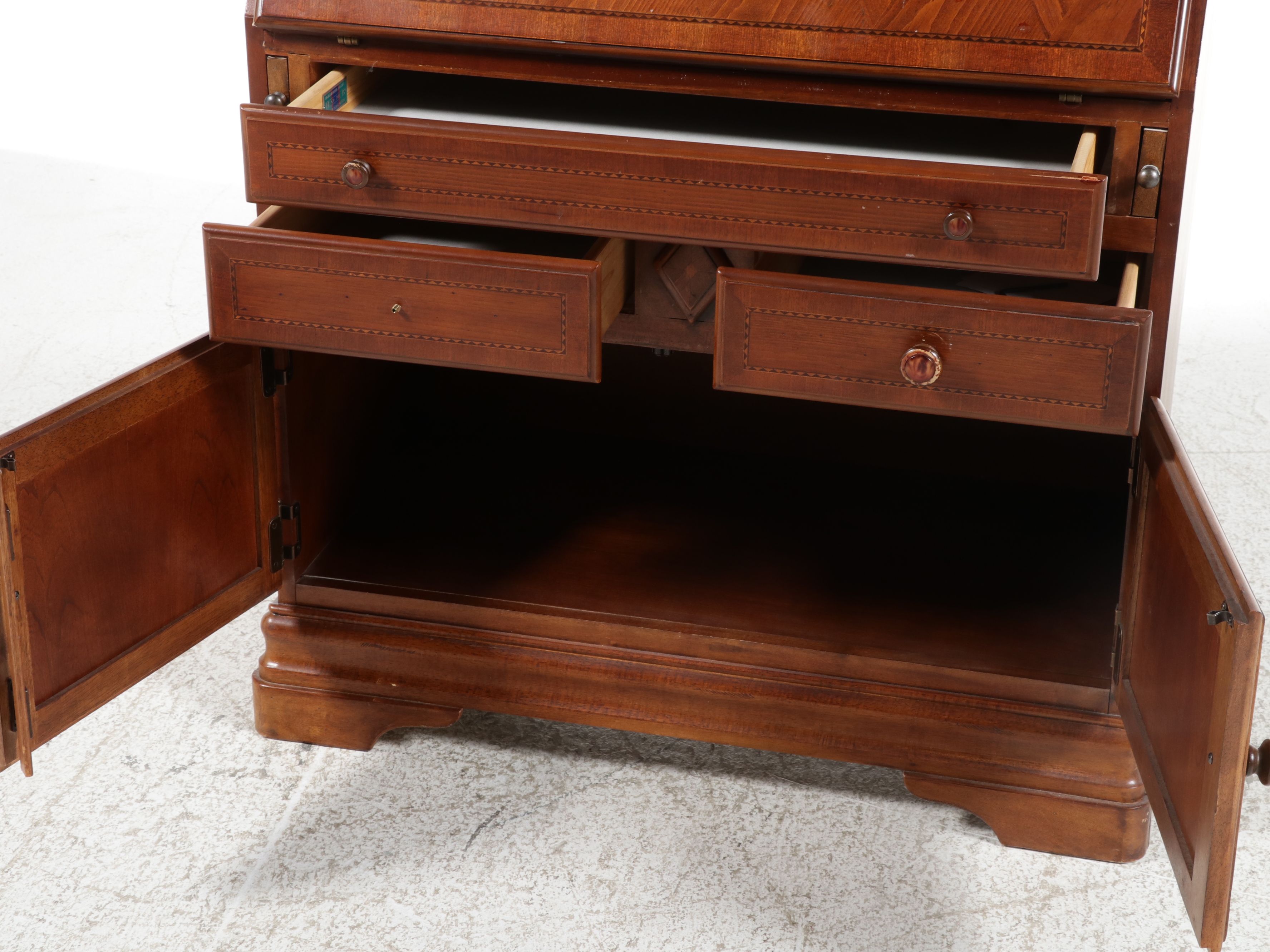 Georgian Style Cherry Secretary Desk and Bookcase, Late 20th Century