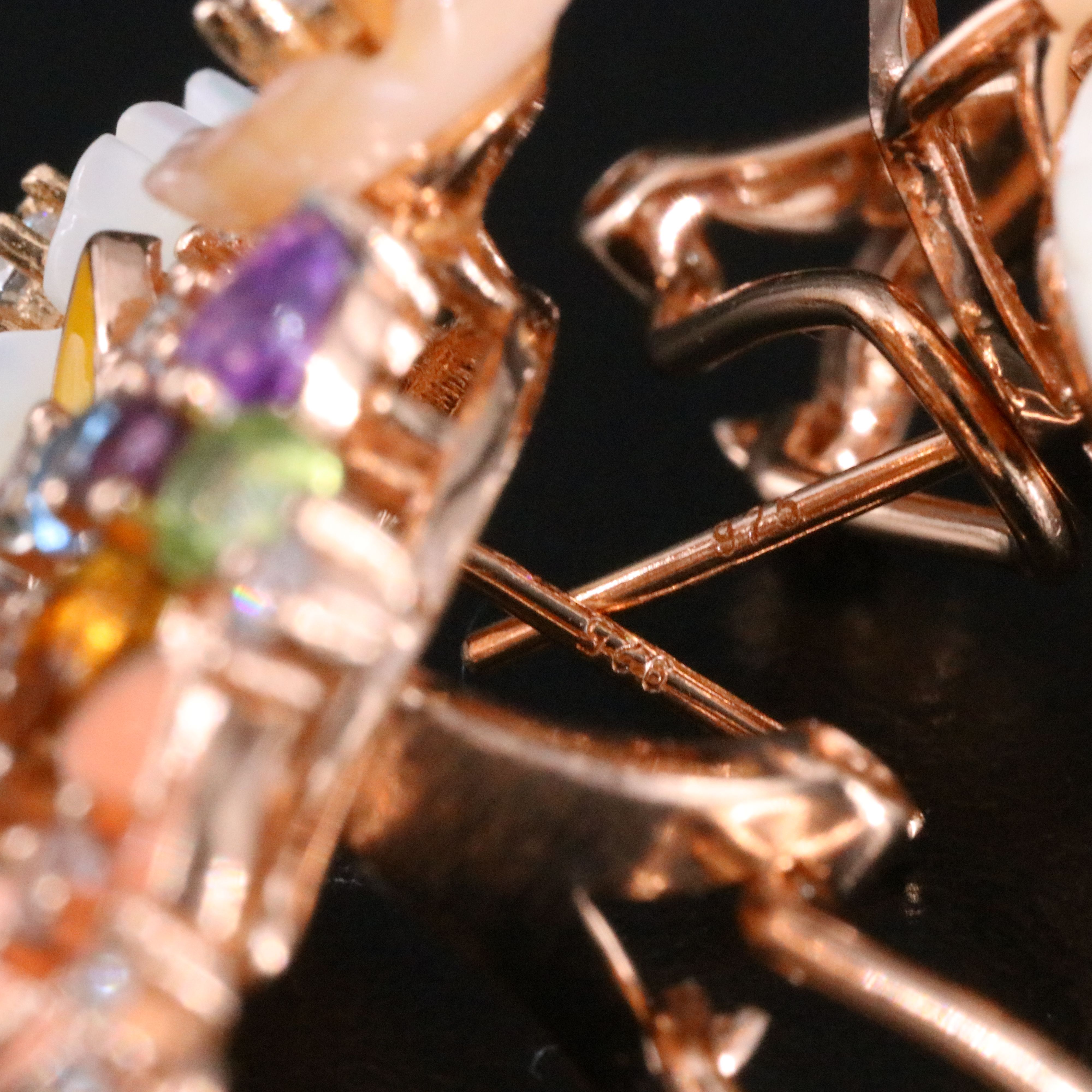 Sterling Floral Cluster Drop Earrings Featuring Citrine, Amethyst and CZ