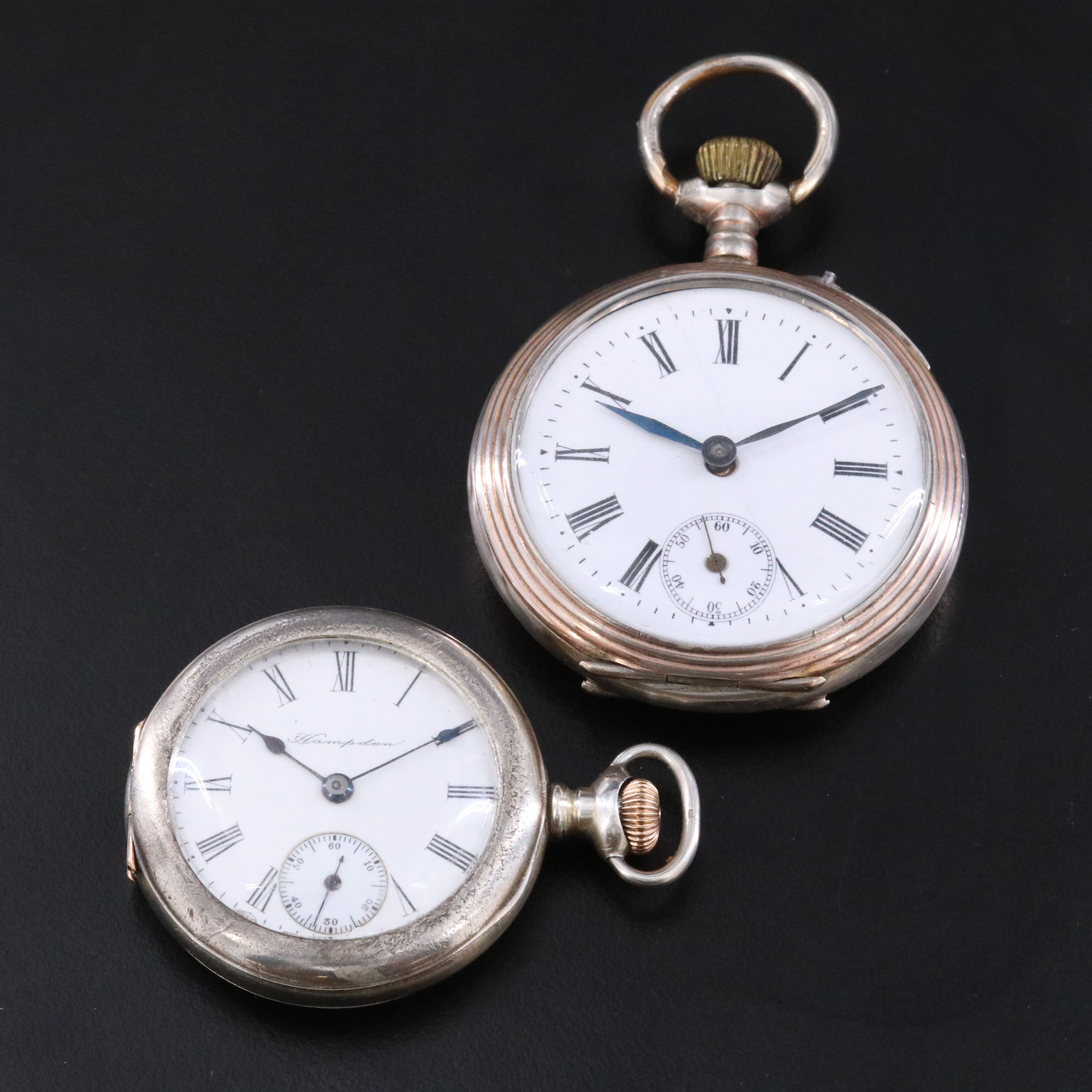 Hampden and Unmarked Sterling Silver Pocket Watches