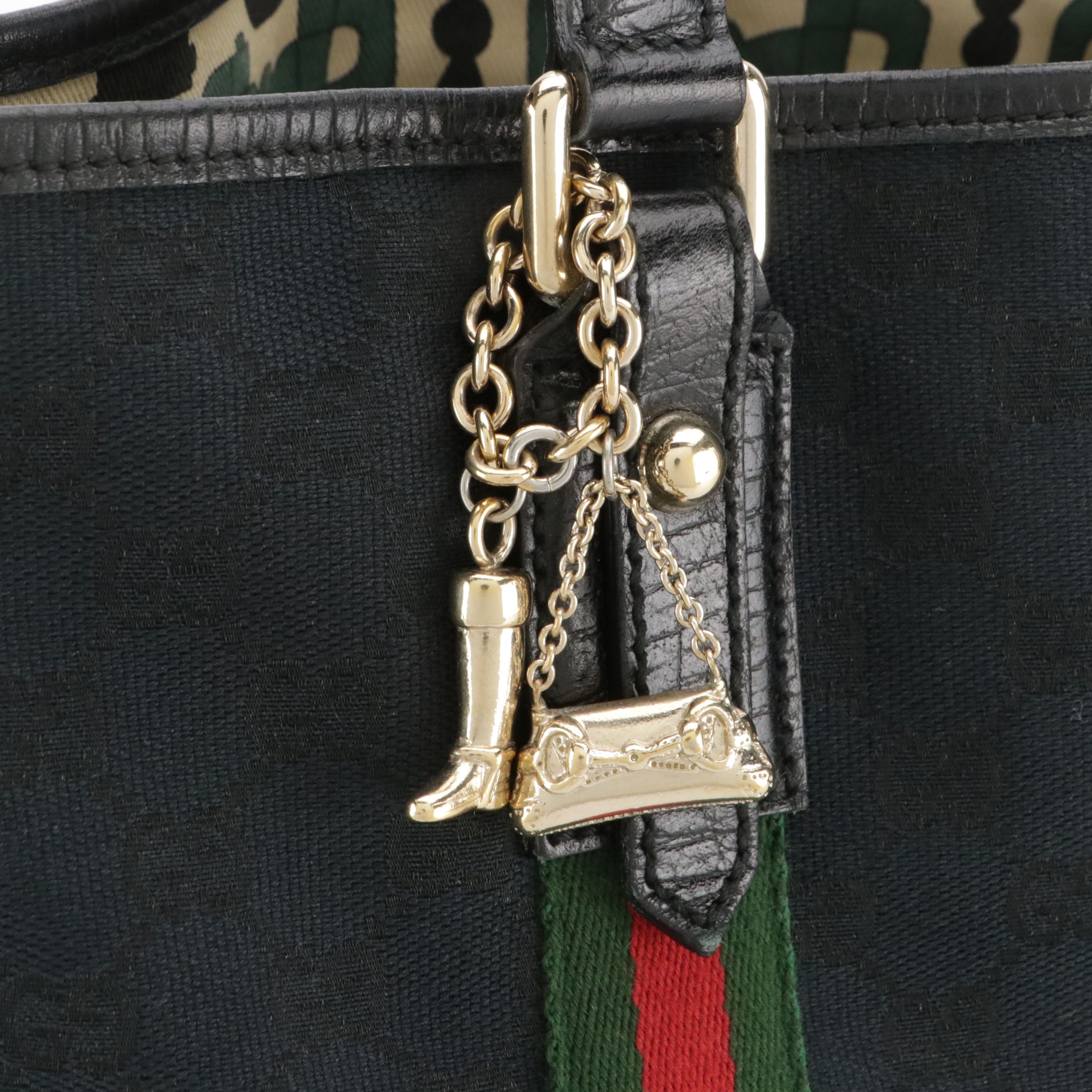 Gucci Jolicoeur Tote Bag in Black GG Canvas & Leather with Web Stripe Detail