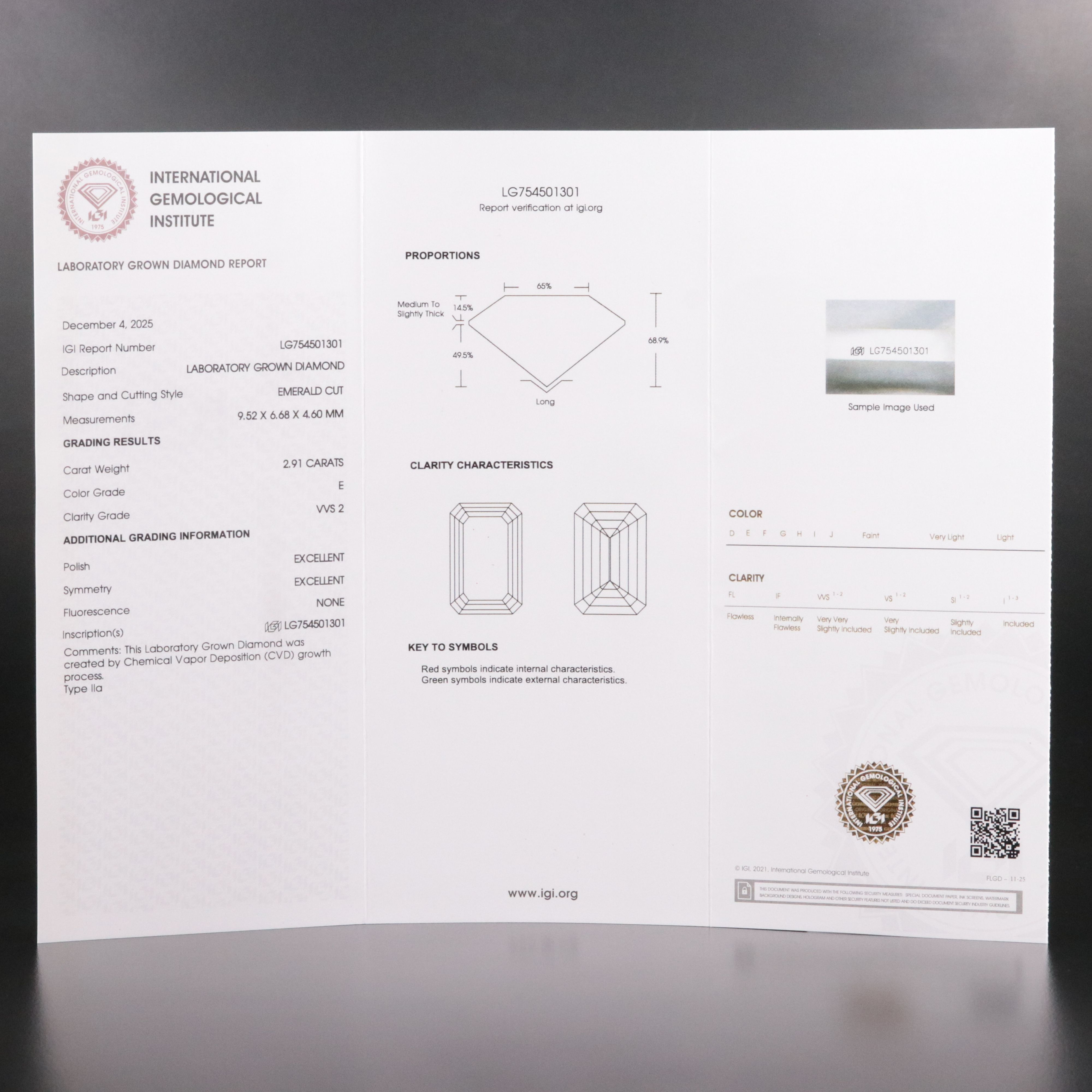 Loose 2.91 CT Lab Grown Diamond with IGI Report