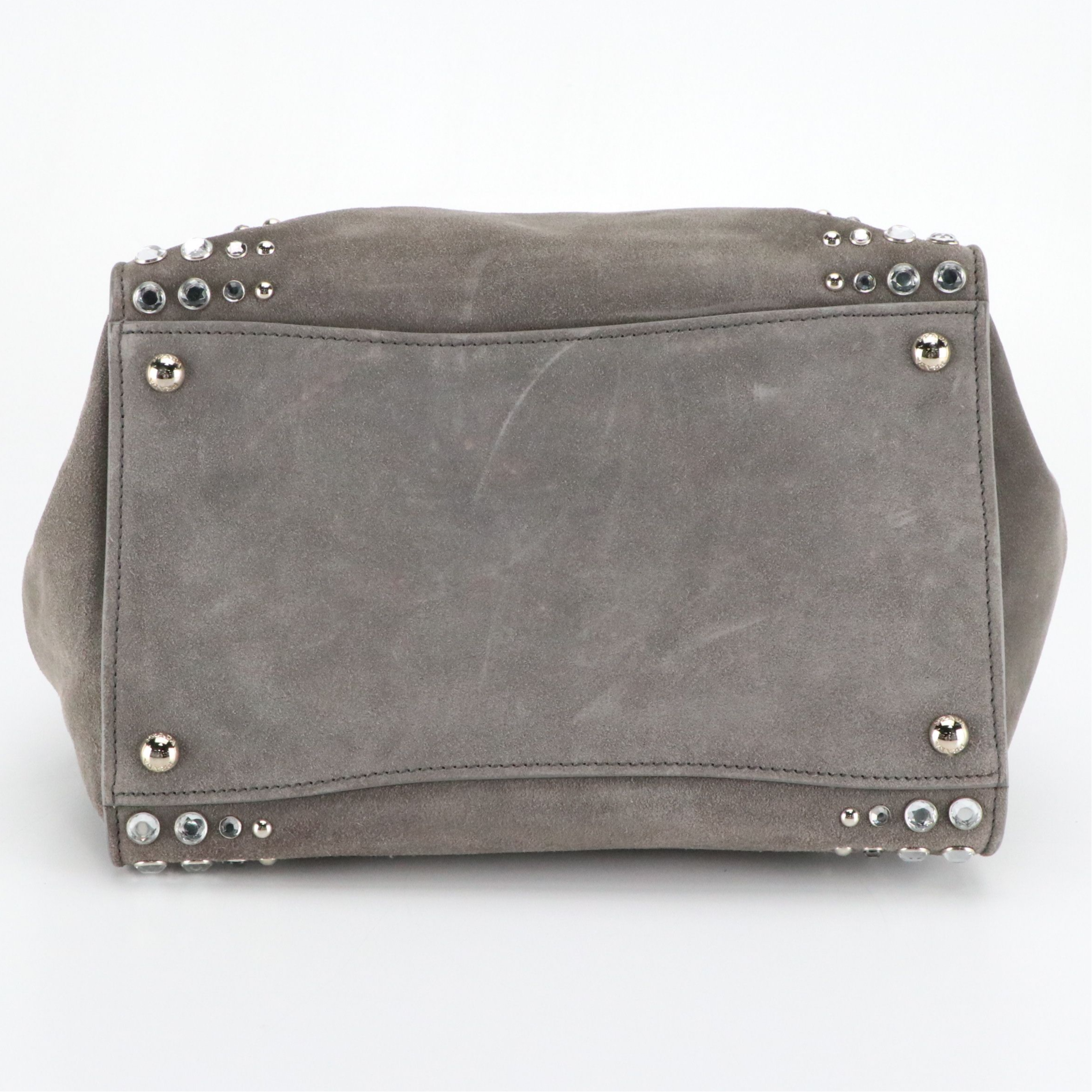 Prada Twin Pocket Top Handle Tote Bag in Embellished Grey Suede