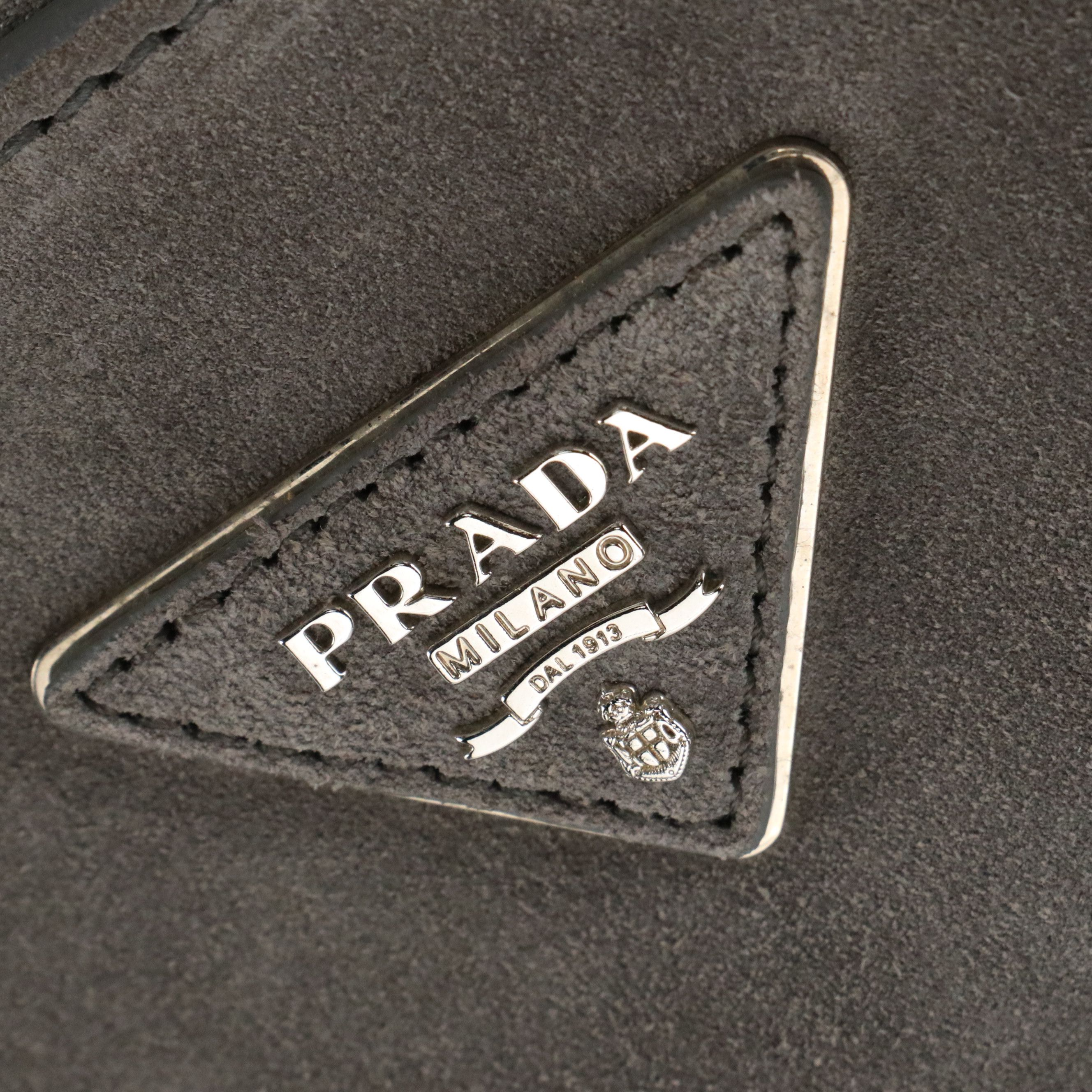 Prada Twin Pocket Top Handle Tote Bag in Embellished Grey Suede