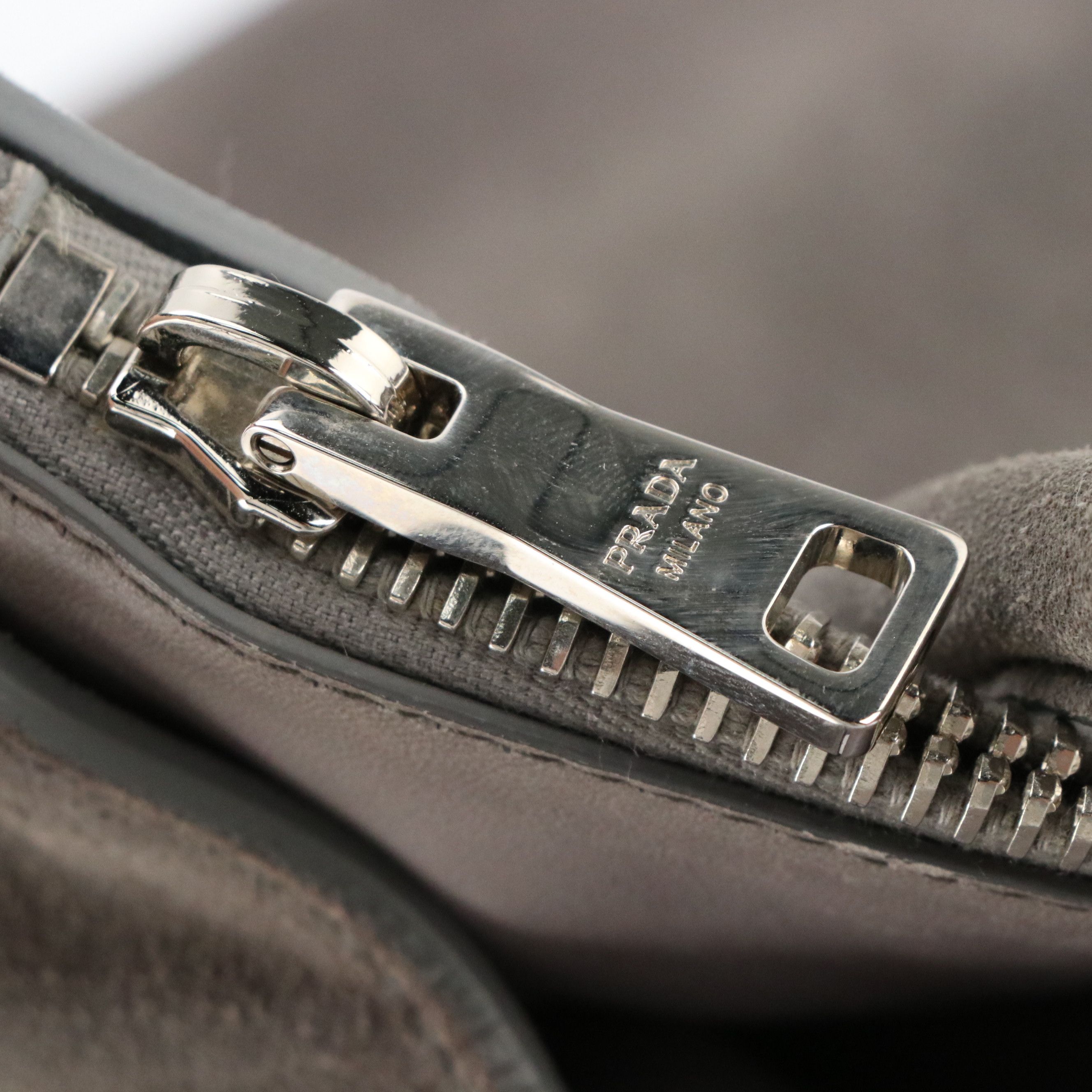 Prada Twin Pocket Top Handle Tote Bag in Embellished Grey Suede