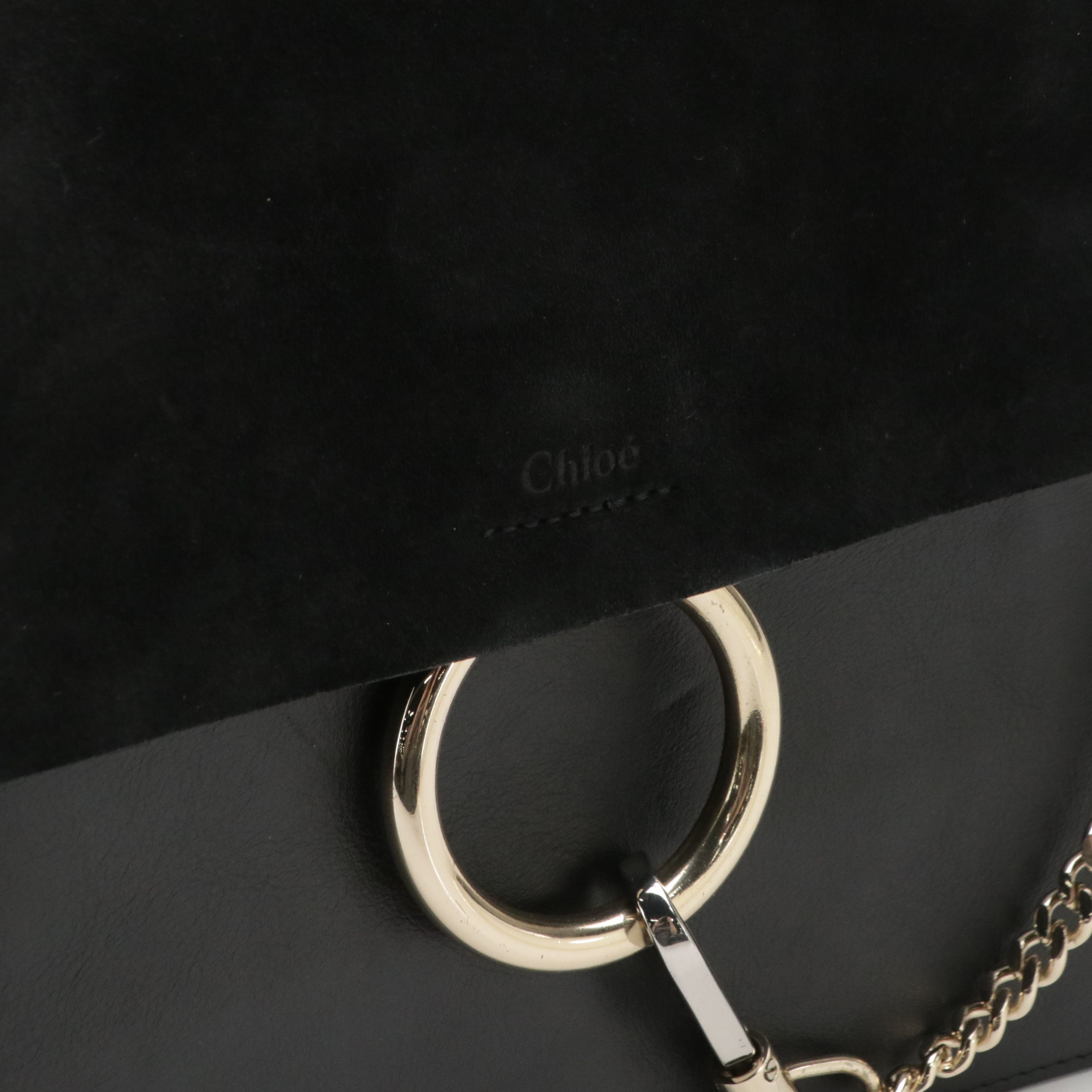 Chloé Faye Medium Shoulder Bag in Black Calfskin Leather and Suede