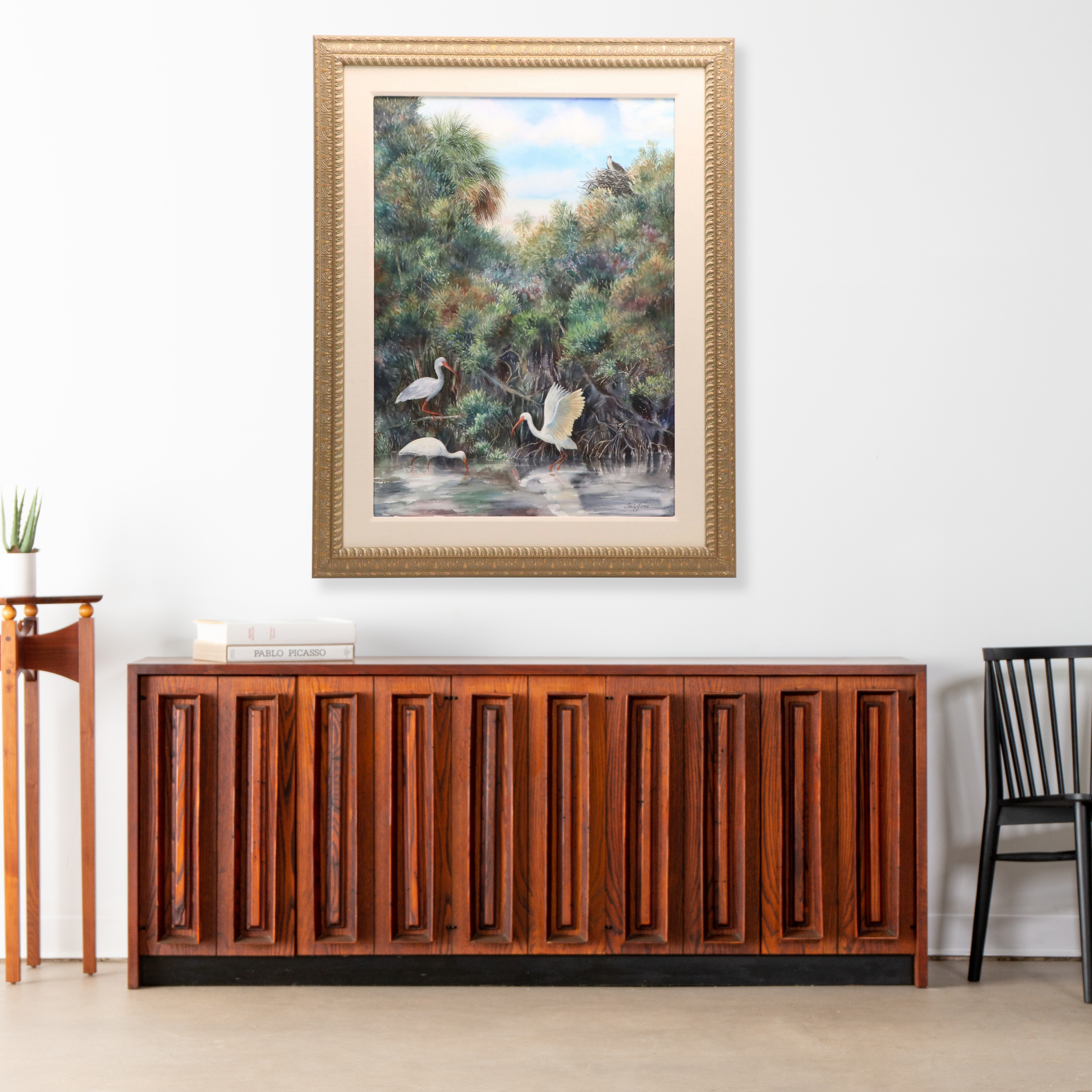 Emily James Watercolor Painting of Ibises in Marsh