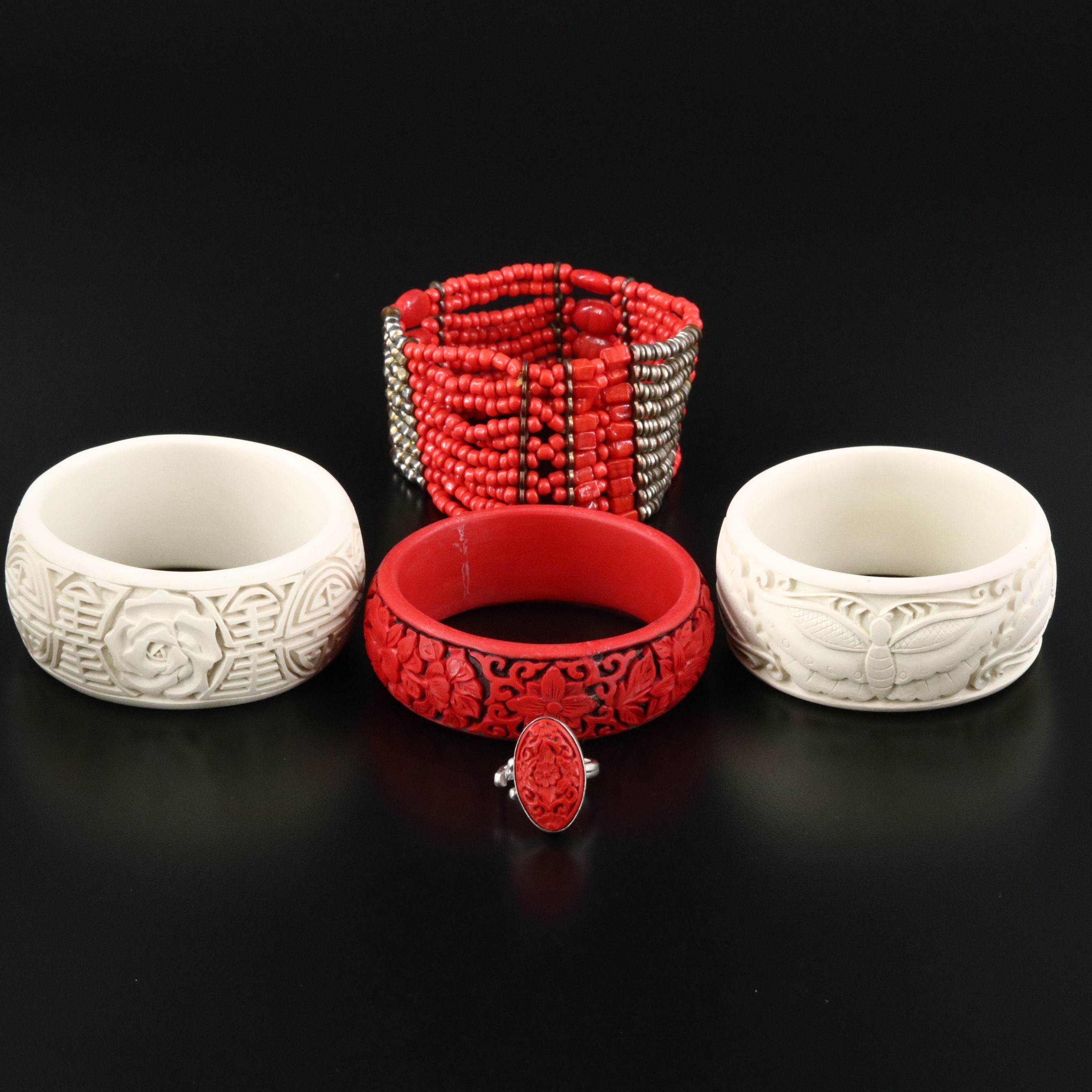 Sajen Sterling Ring Featured in Cinnabar Style Chinese Themed Bracelets