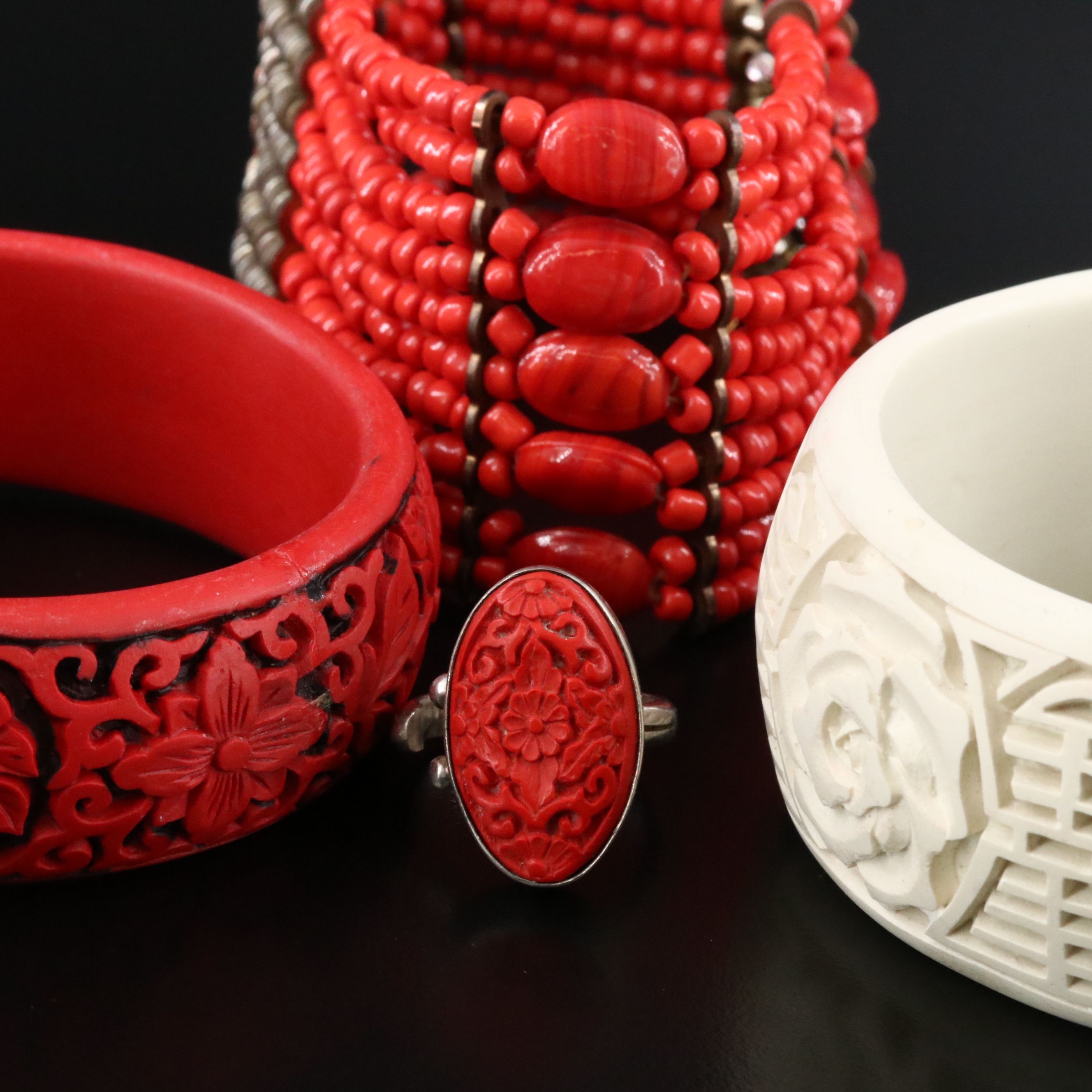 Sajen Sterling Ring Featured in Cinnabar Style Chinese Themed Bracelets