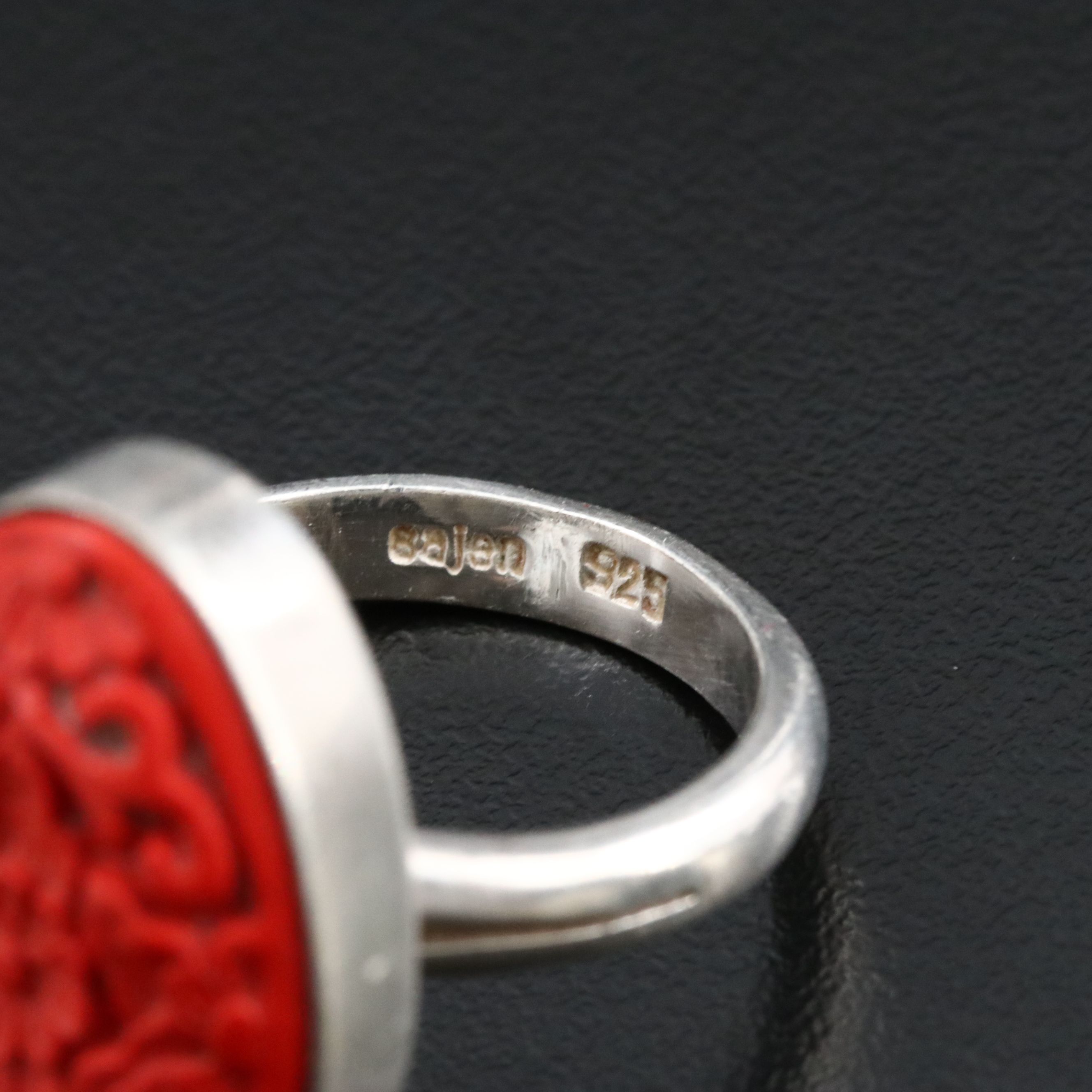 Sajen Sterling Ring Featured in Cinnabar Style Chinese Themed Bracelets