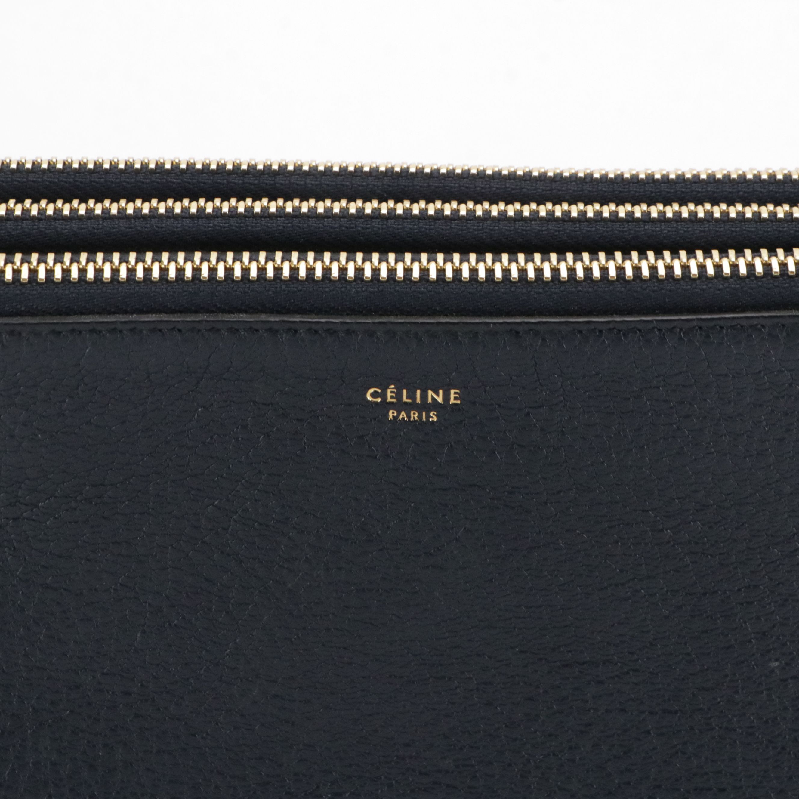Céline Trio Zip Crossbody Bag in Navy Blue Grained Calfskin Leather