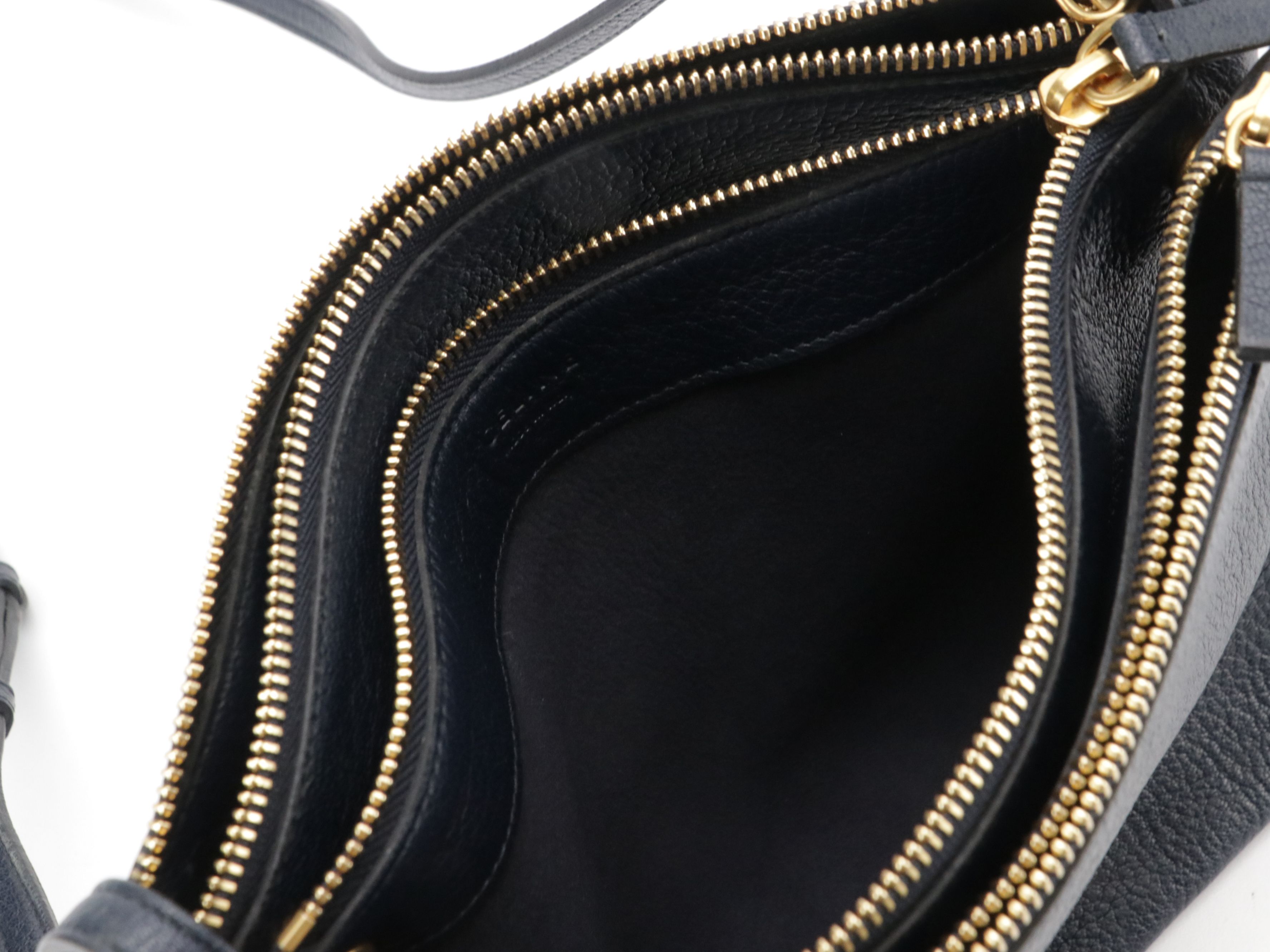 Céline Trio Zip Crossbody Bag in Navy Blue Grained Calfskin Leather