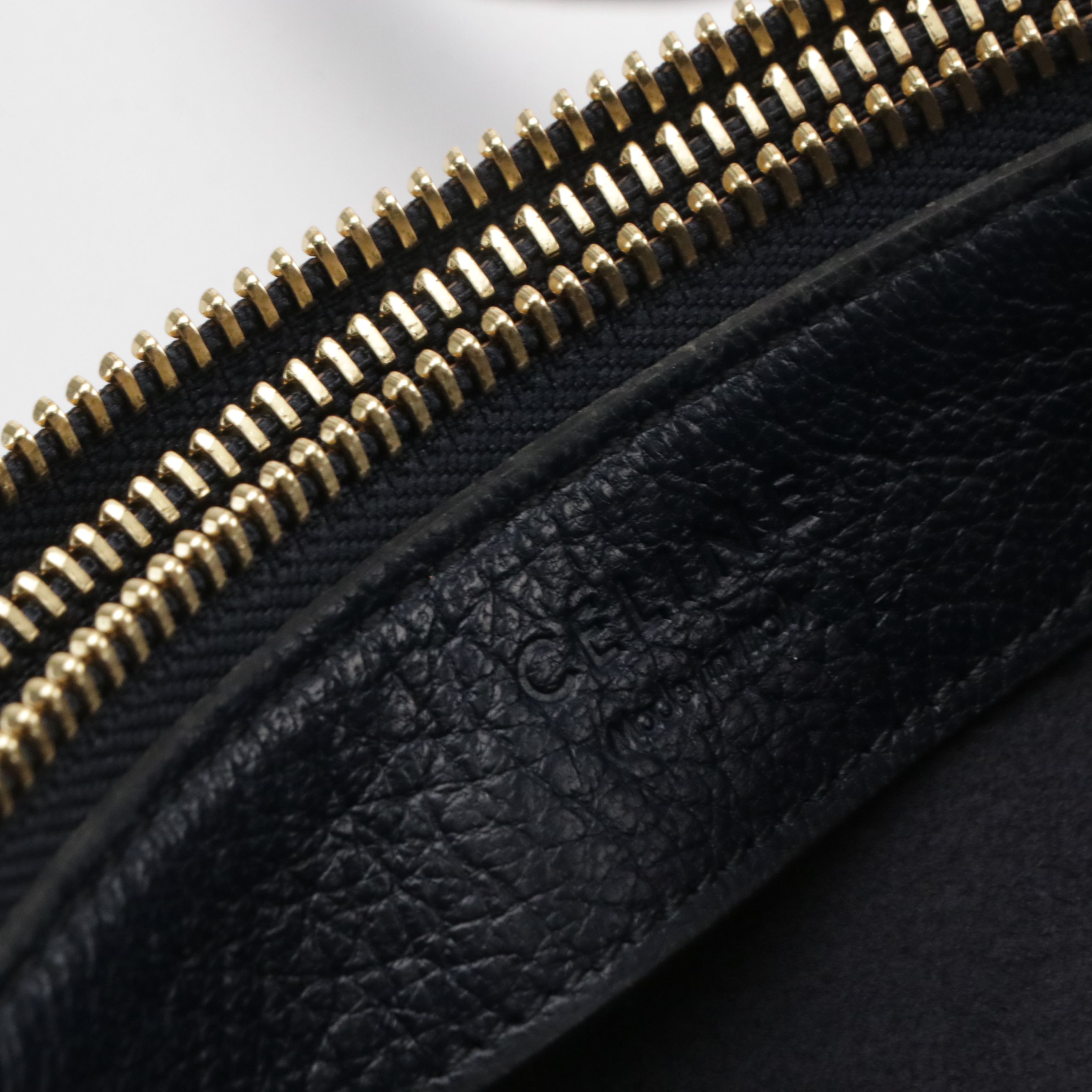 Céline Trio Zip Crossbody Bag in Navy Blue Grained Calfskin Leather