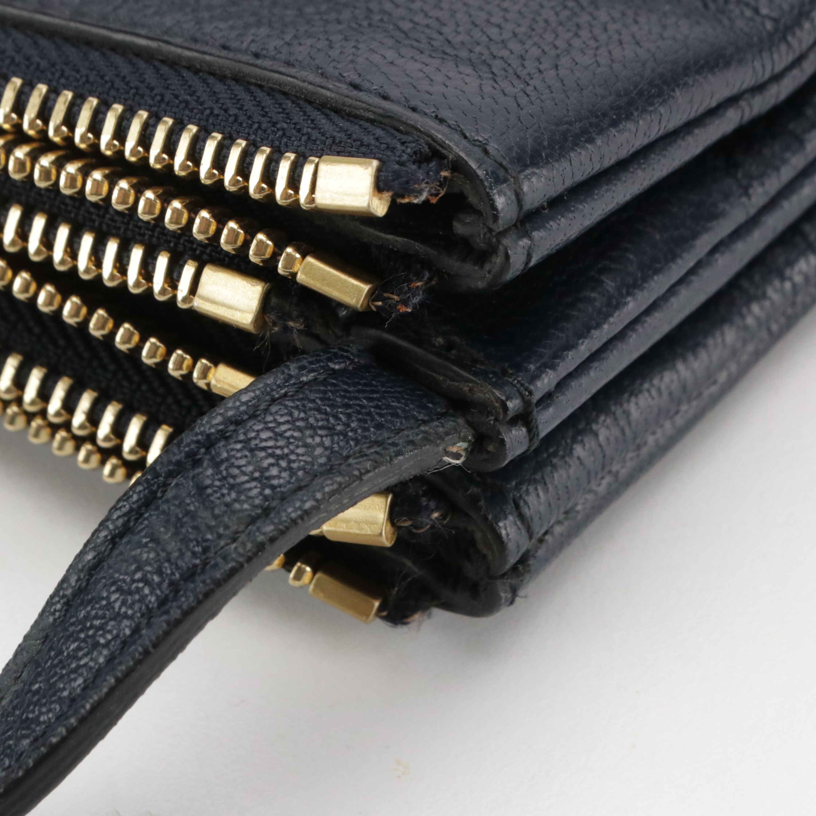 Céline Trio Zip Crossbody Bag in Navy Blue Grained Calfskin Leather