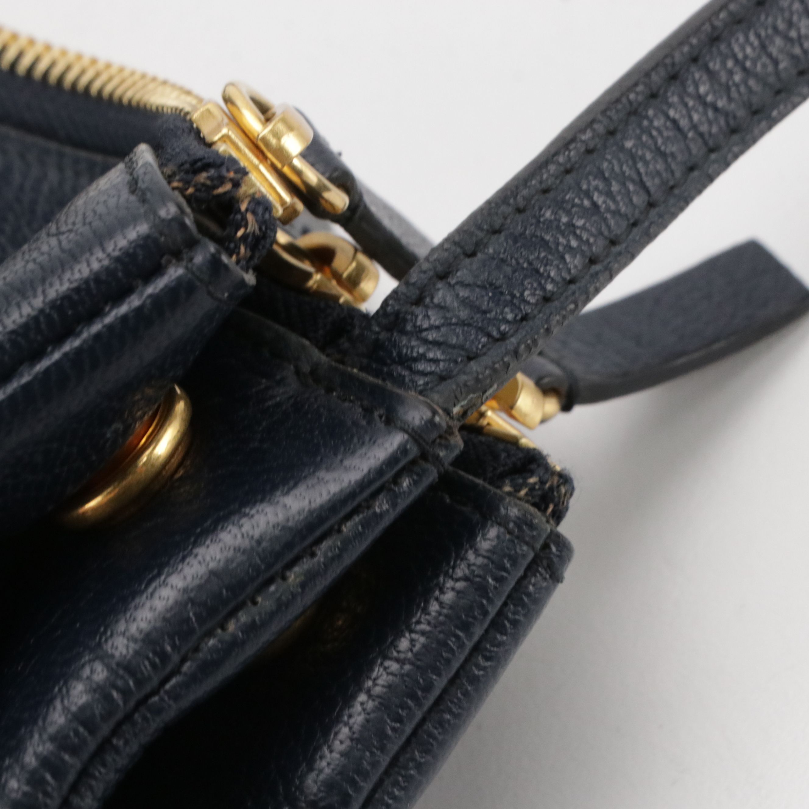 Céline Trio Zip Crossbody Bag in Navy Blue Grained Calfskin Leather