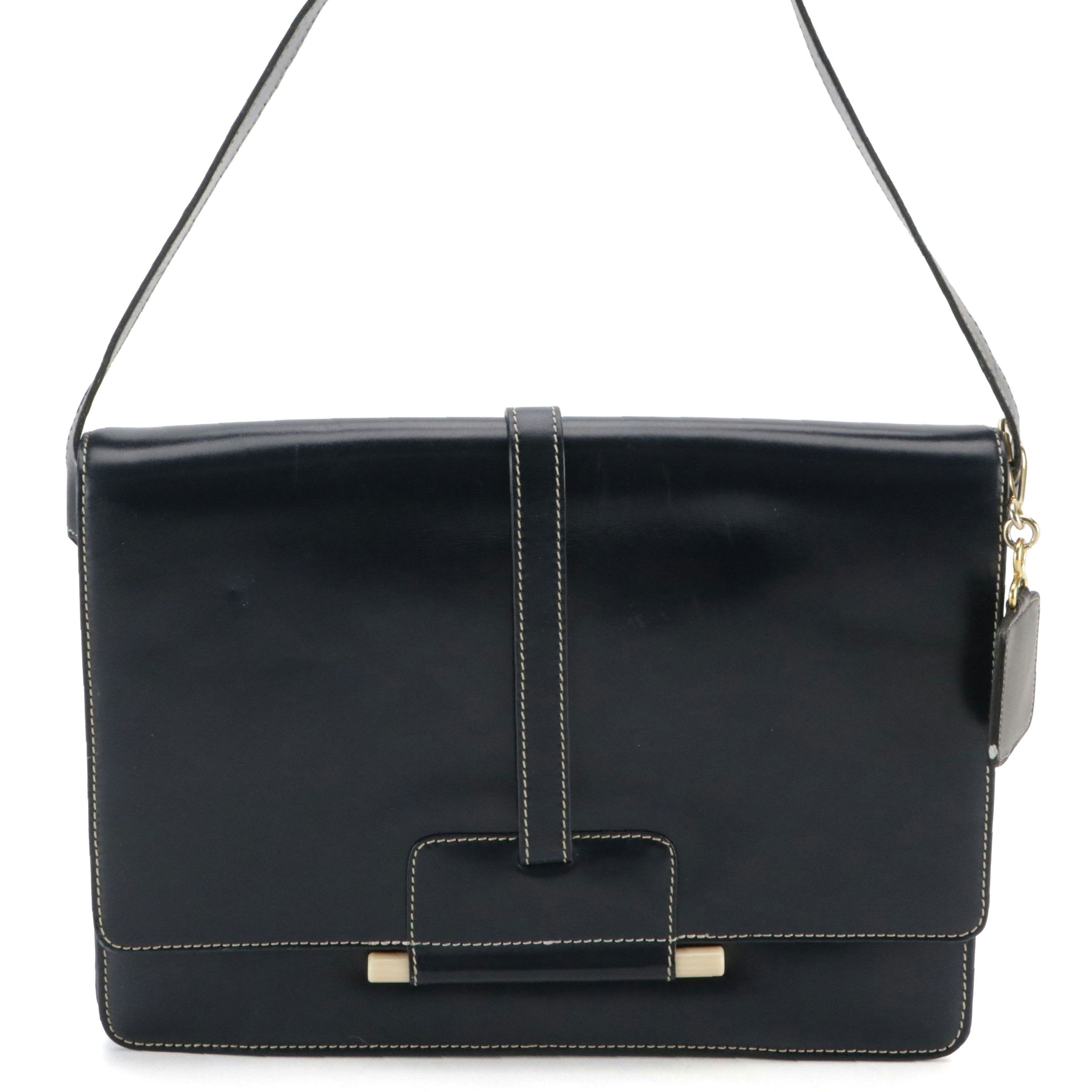 Loewe Messenger Bag in Navy Glazed Leather with Contrast Stitching