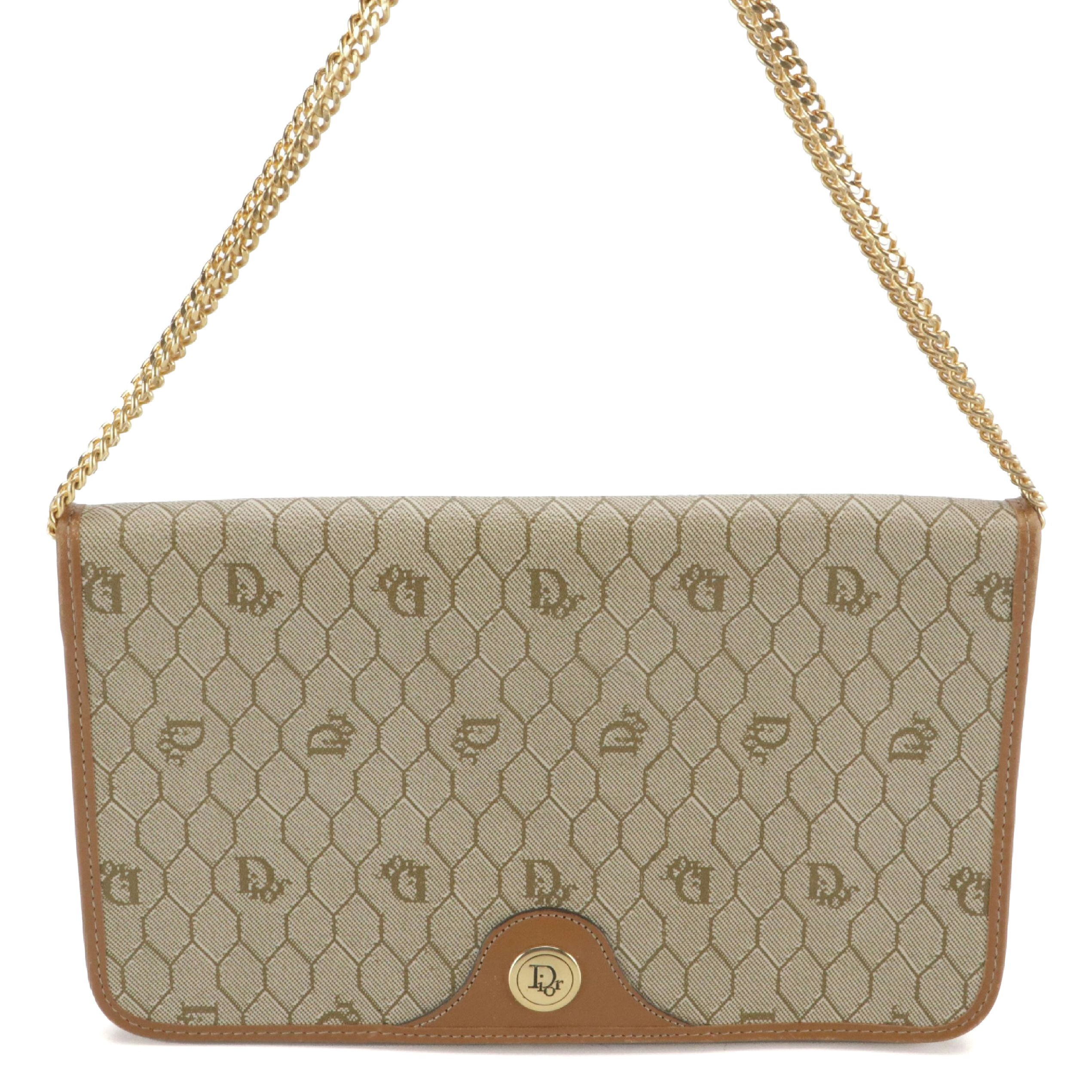 Christian Dior Full Flap Chain Link Shoulder Bag in Honeycomb Canvas & Leather