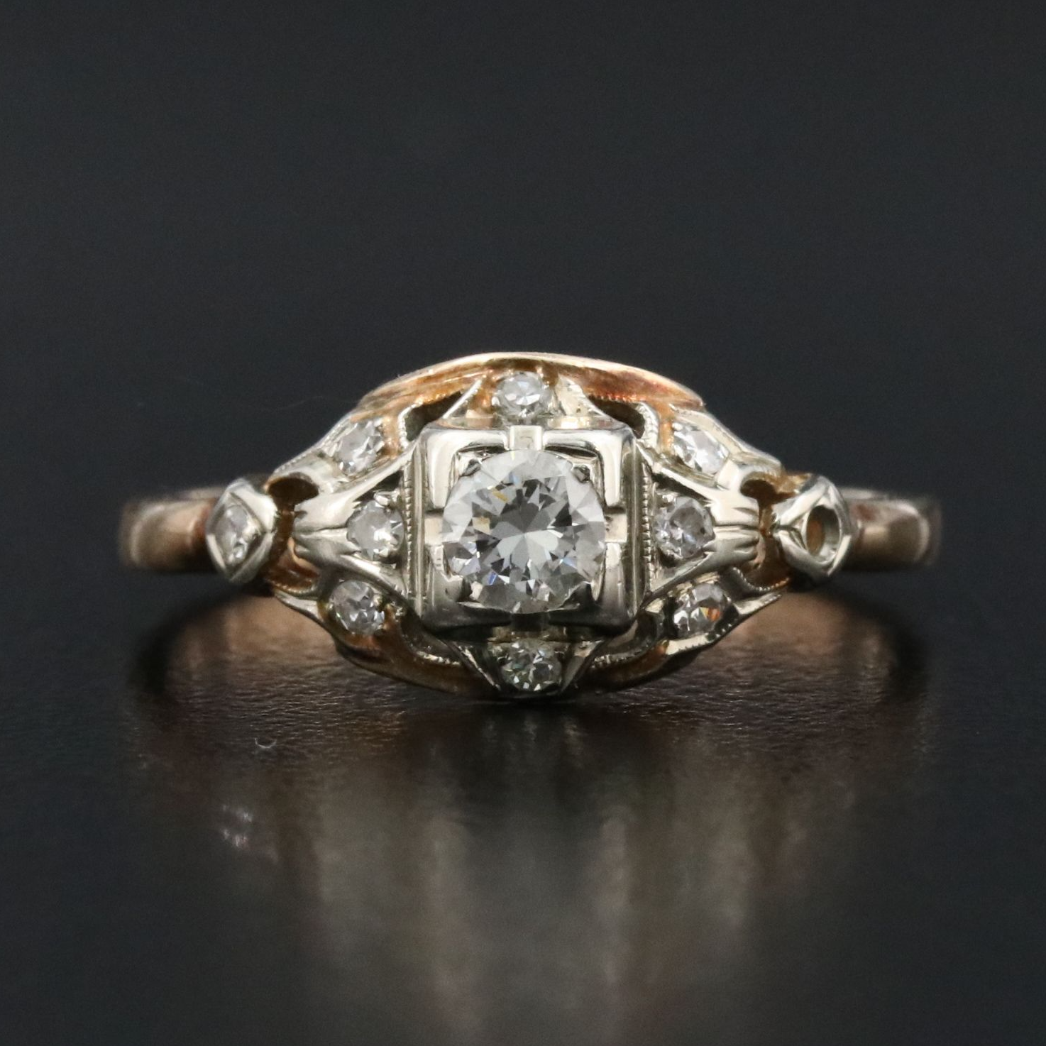 Vintage 10K 0.32 CTW Diamond Ring with 18K Detail