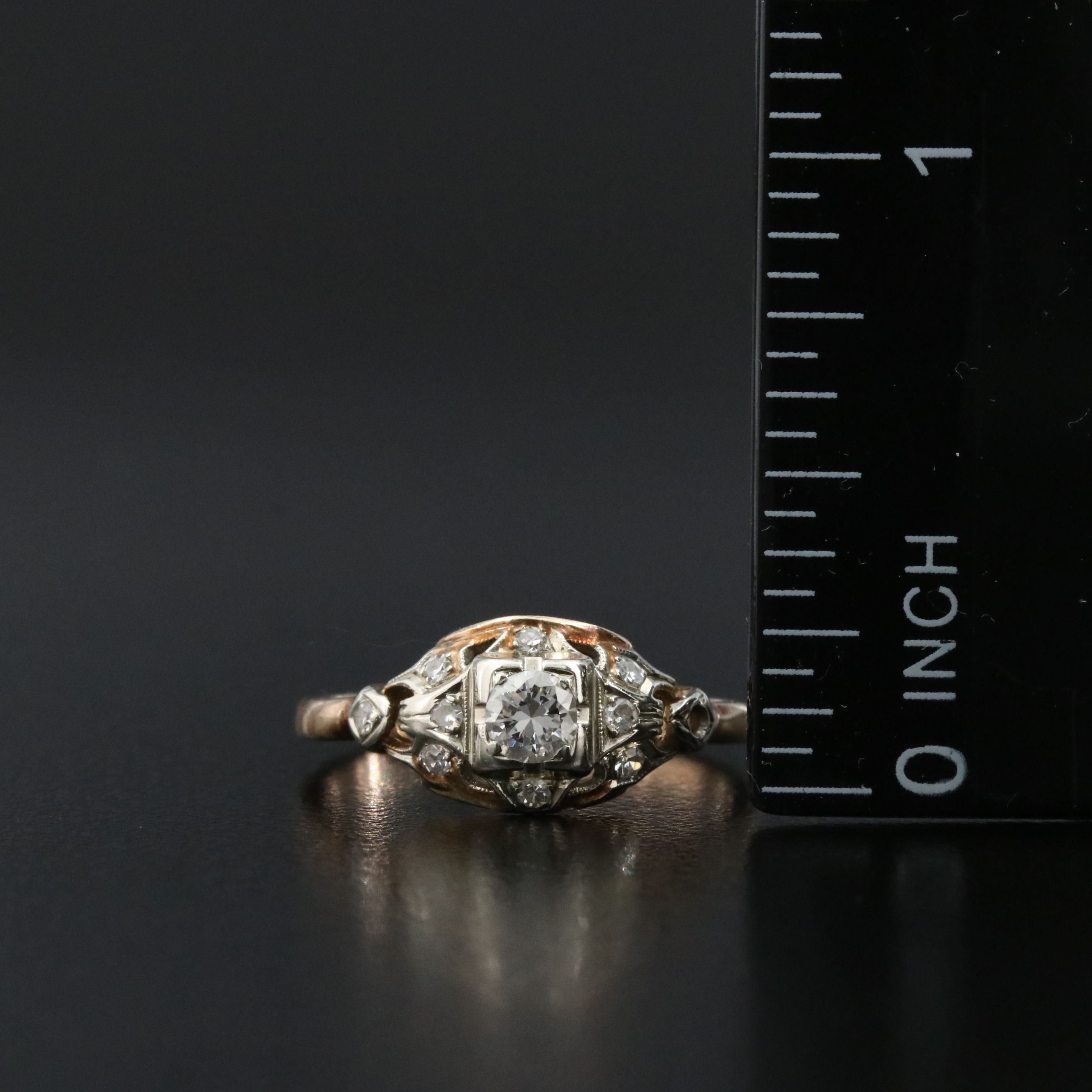 Vintage 10K 0.32 CTW Diamond Ring with 18K Detail