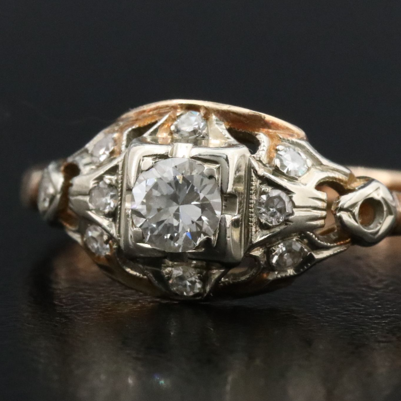 Vintage 10K 0.32 CTW Diamond Ring with 18K Detail