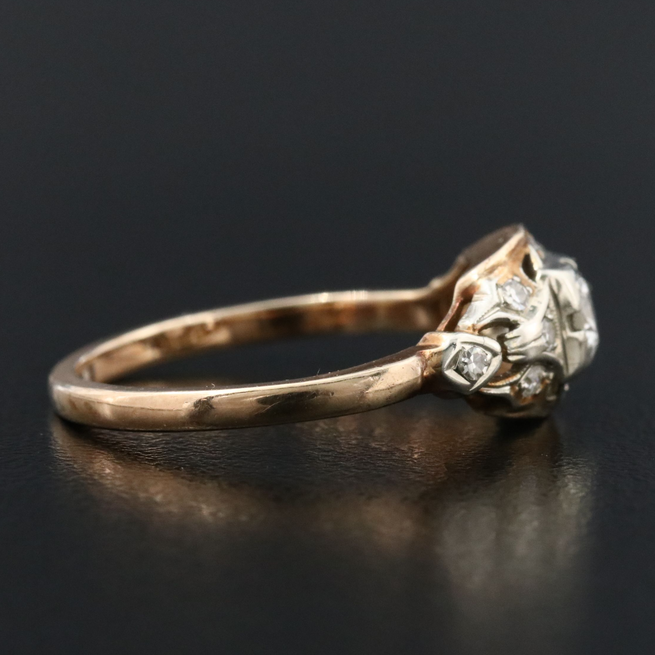 Vintage 10K 0.32 CTW Diamond Ring with 18K Detail