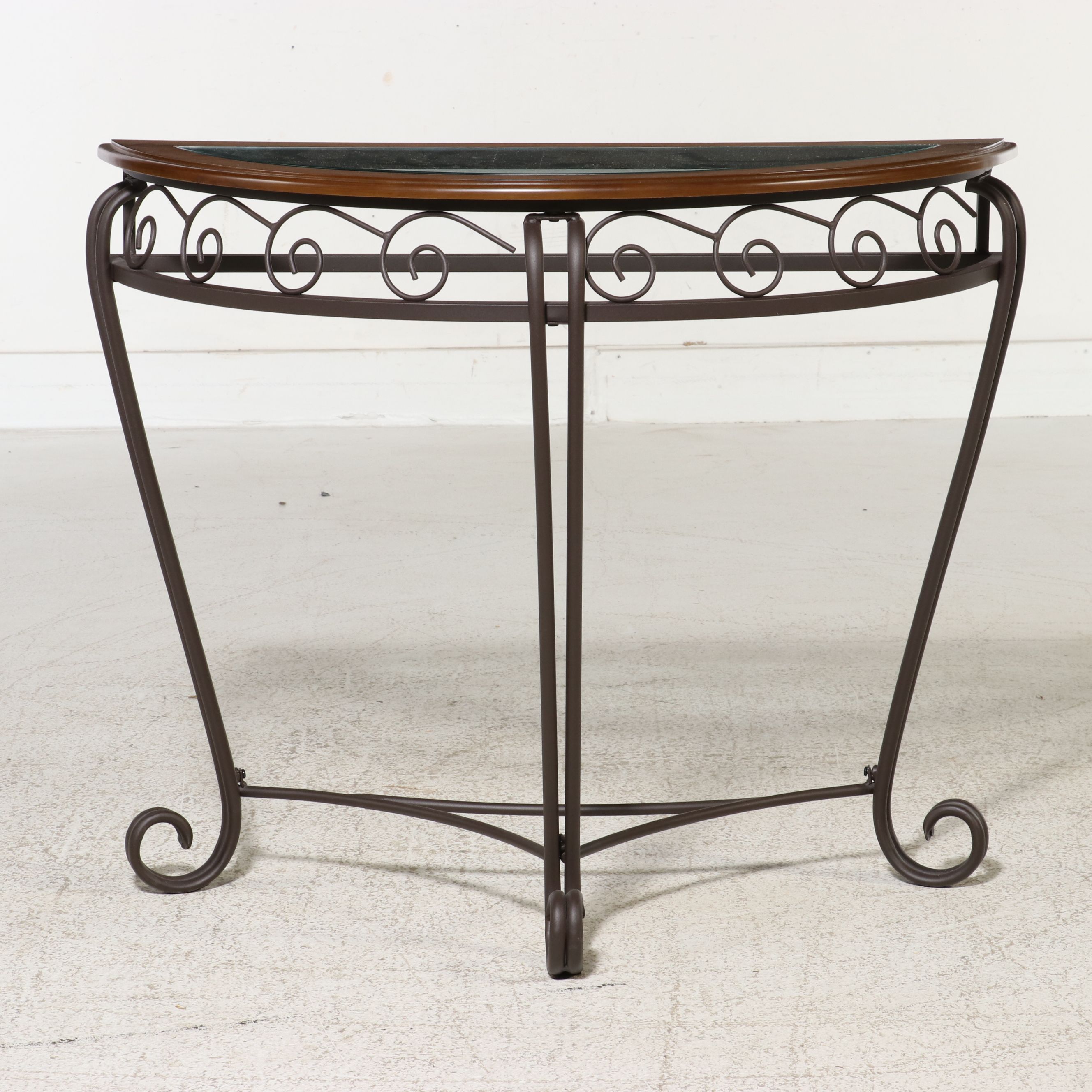 Contemporary Metal and Glass Demilune Console Table, 21st Century
