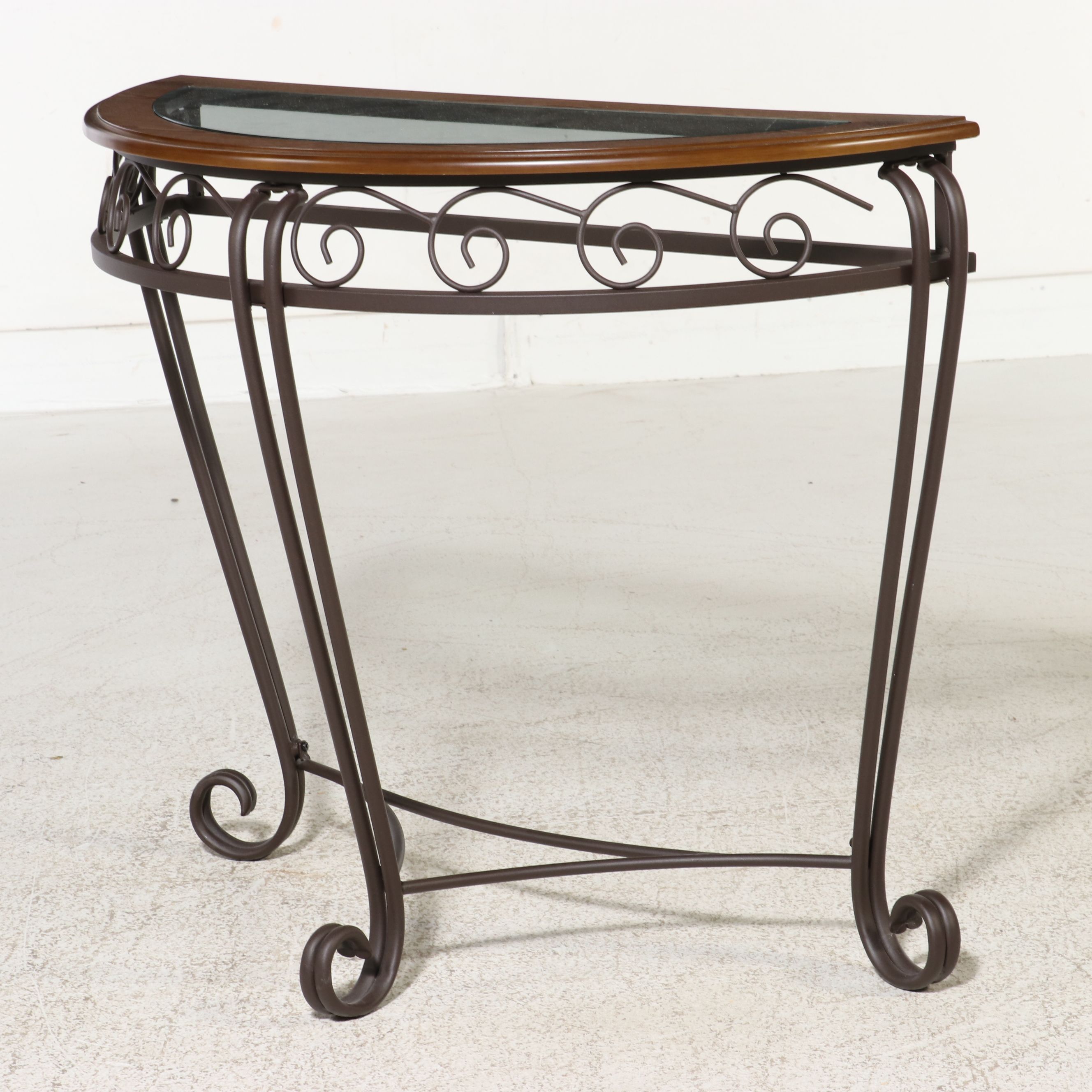 Contemporary Metal and Glass Demilune Console Table, 21st Century