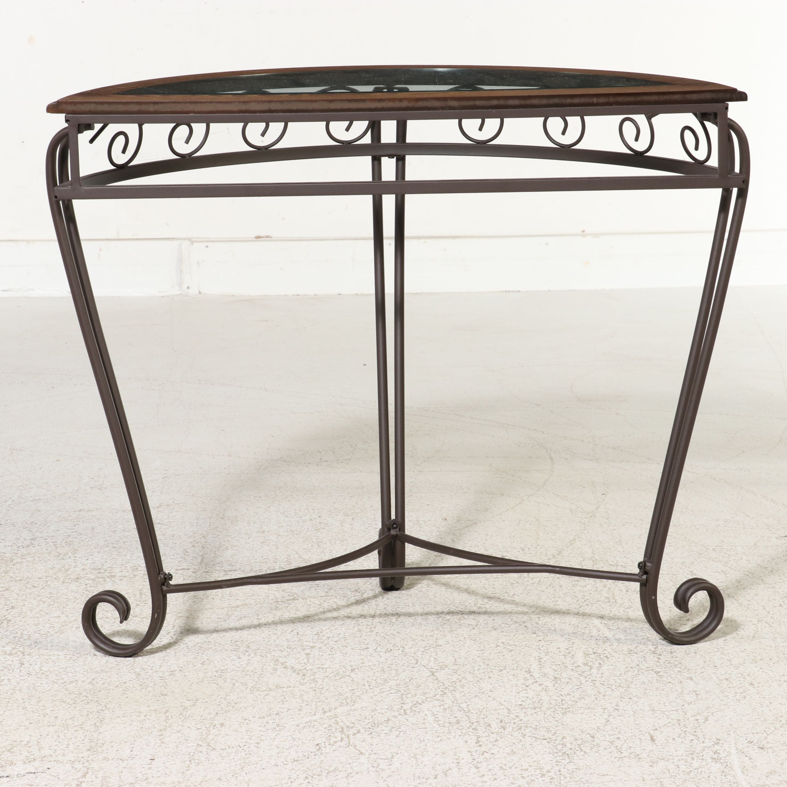 Contemporary Metal and Glass Demilune Console Table, 21st Century