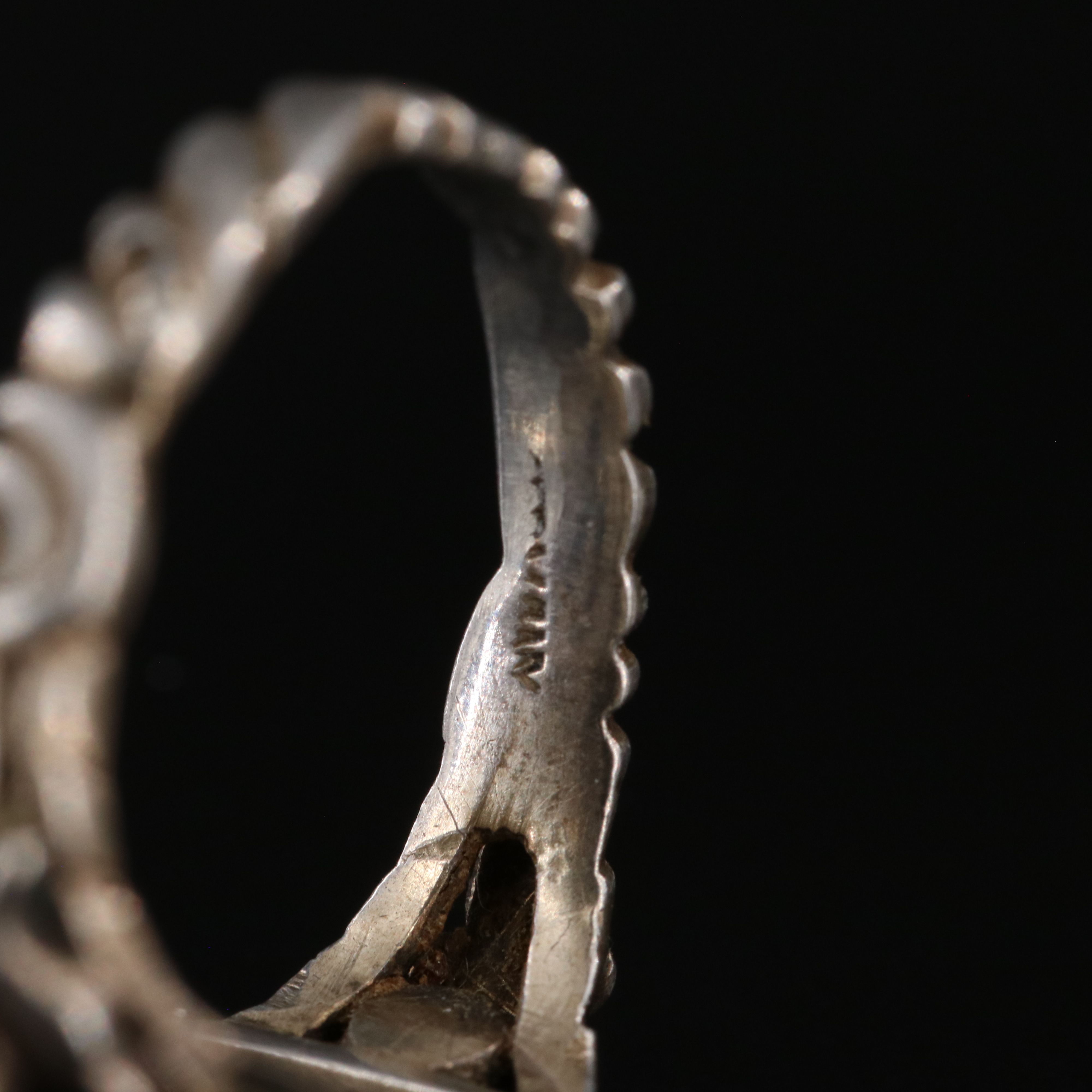 Renaissance Revival Sterling Shield Ring with Beryl and Ruby