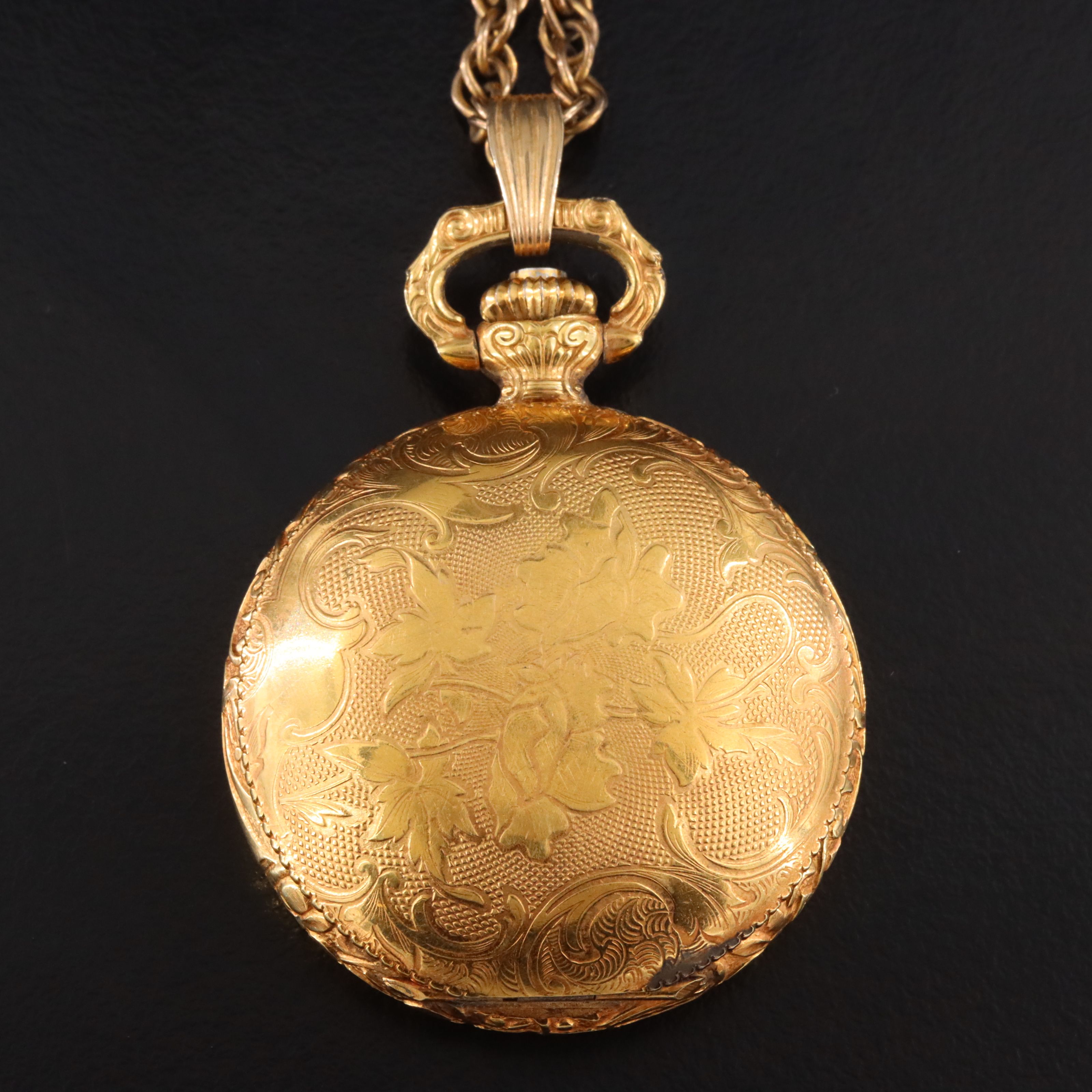 Lord Byron Ornate Gold-Tone Swiss Stem Wind Pendant/Pocket Watch