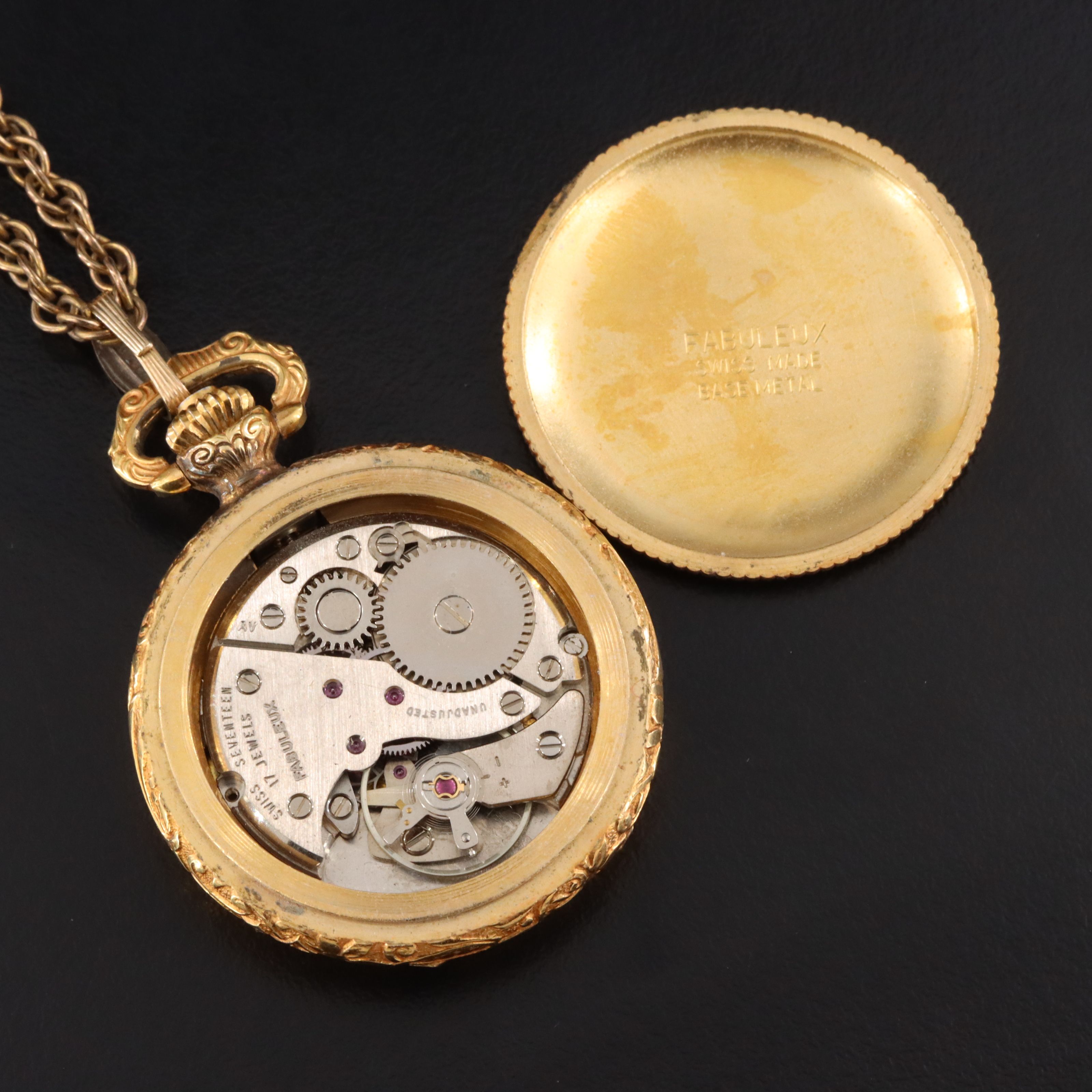 Lord Byron Ornate Gold-Tone Swiss Stem Wind Pendant/Pocket Watch